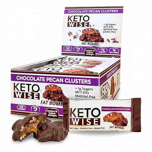 Keto Wise Fat Bombs - Made with Chocolate containing MCT Oil - Low Fat, Low Carb and Keto Friendly Snack - 11g Fat, 1g Net Carbs | Chocolate Pecan
