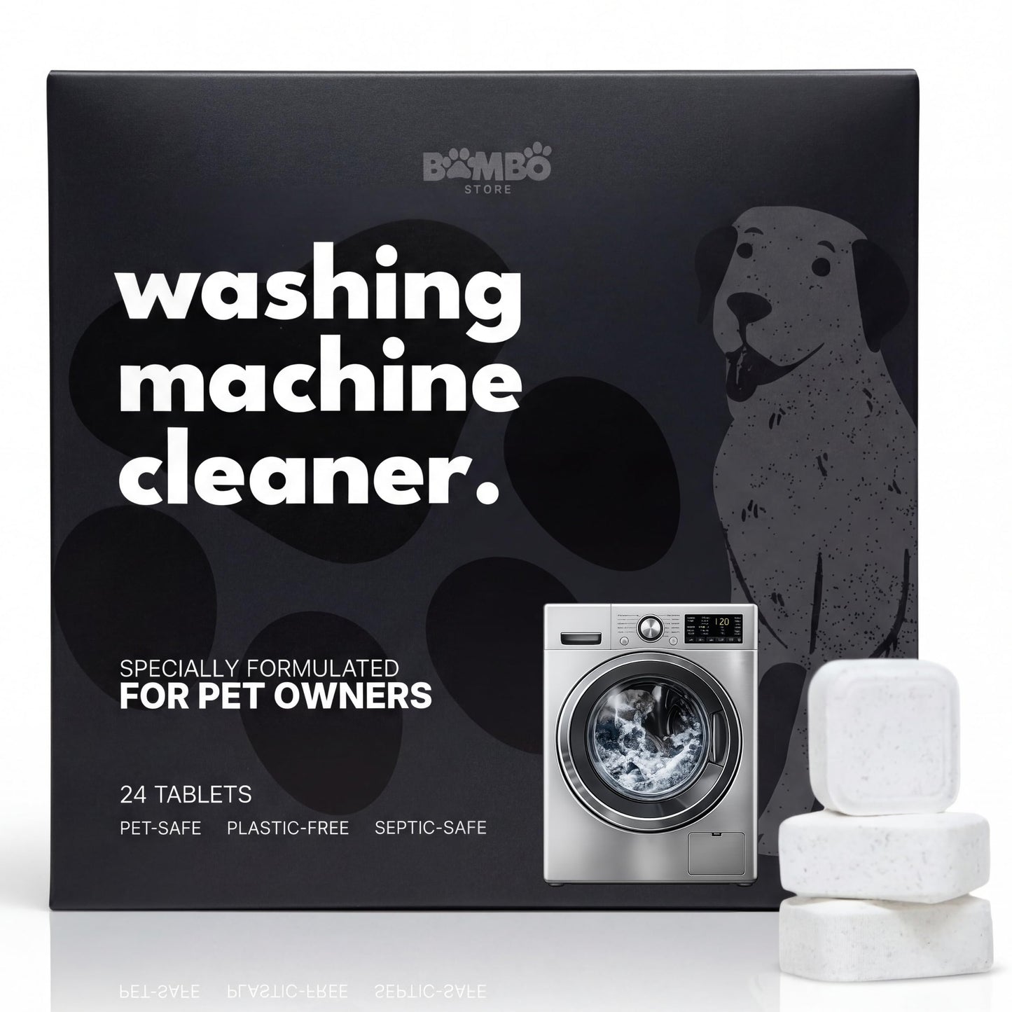 BOMBO STORE Washing Machine Cleaner for Pet Owners - Enzymatic Deep Clean Tablets for Pet Hair, Urine & Odor Removal - Septic Safe for HE, Front & Top