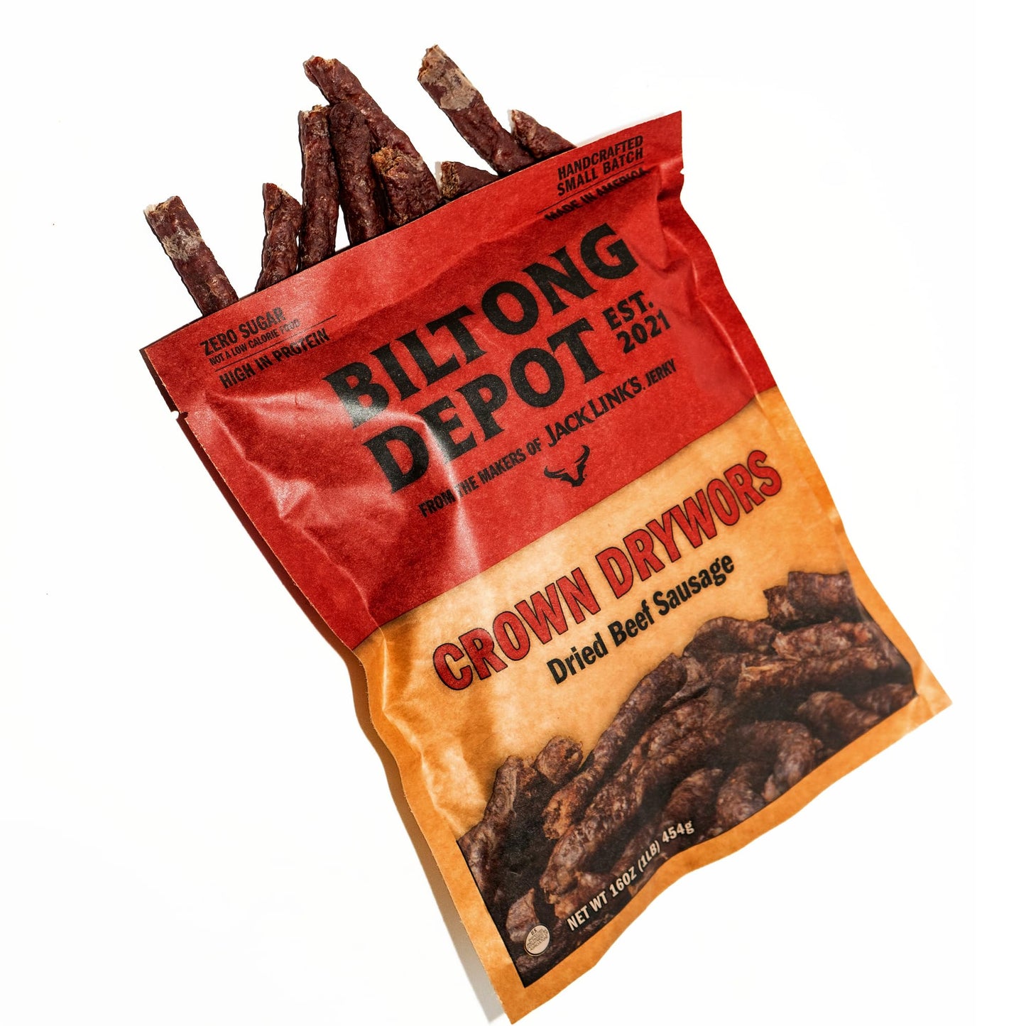 Biltong Depot Crown Drywors - 1lb (16oz) | Air-Dried Beef Snack Sticks | High Protein | Paleo and Keto Friendly | Zero Sugar | Gluten Free | No