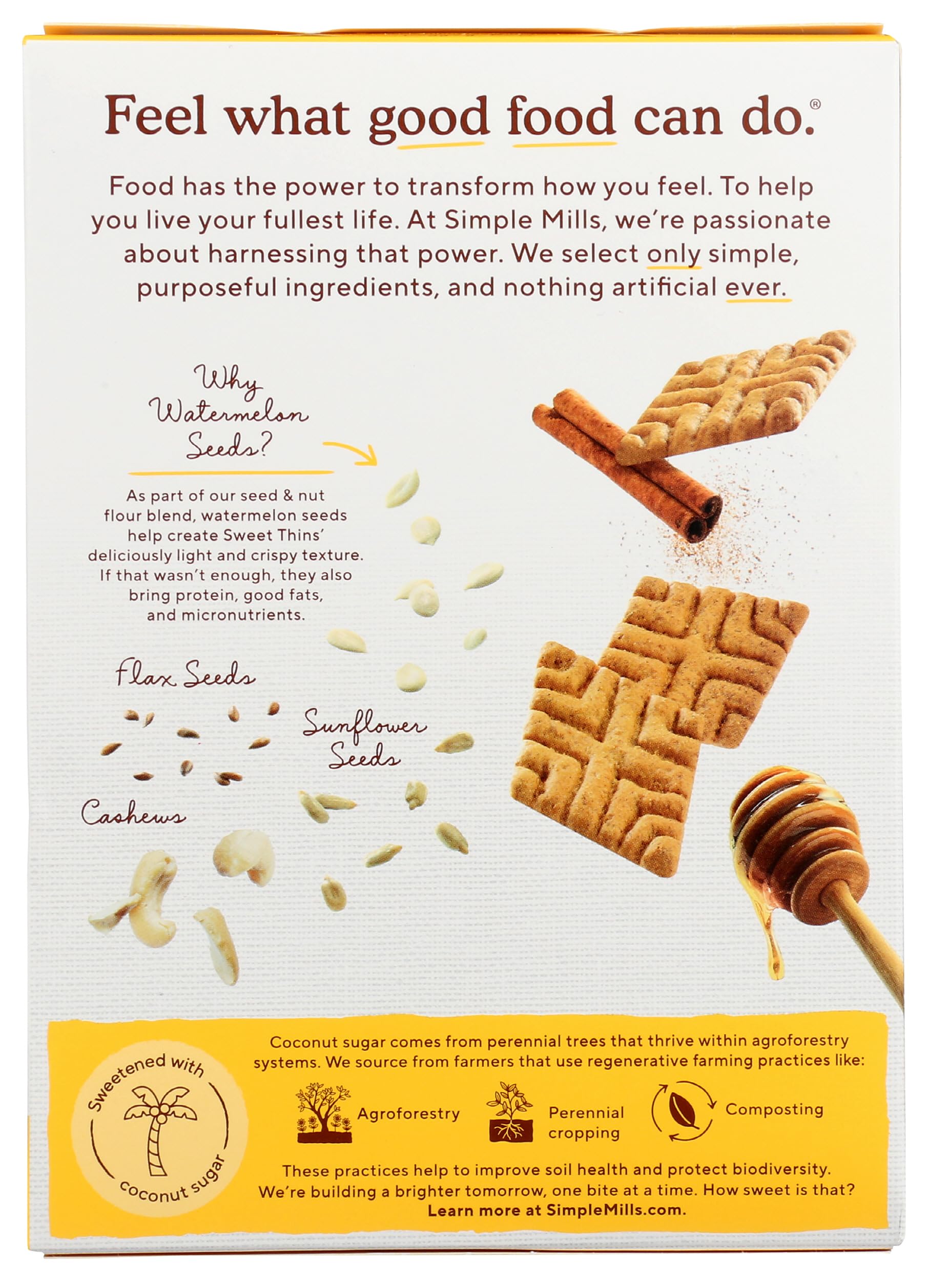 Simple Mills Honey Cinnamon Seed & Nut Flour Sweet Thins, Paleo Friendly & Delicious Sweet Thin Cookies, Good for Snacks, Nutrient Dense, 4.25oz, Pack