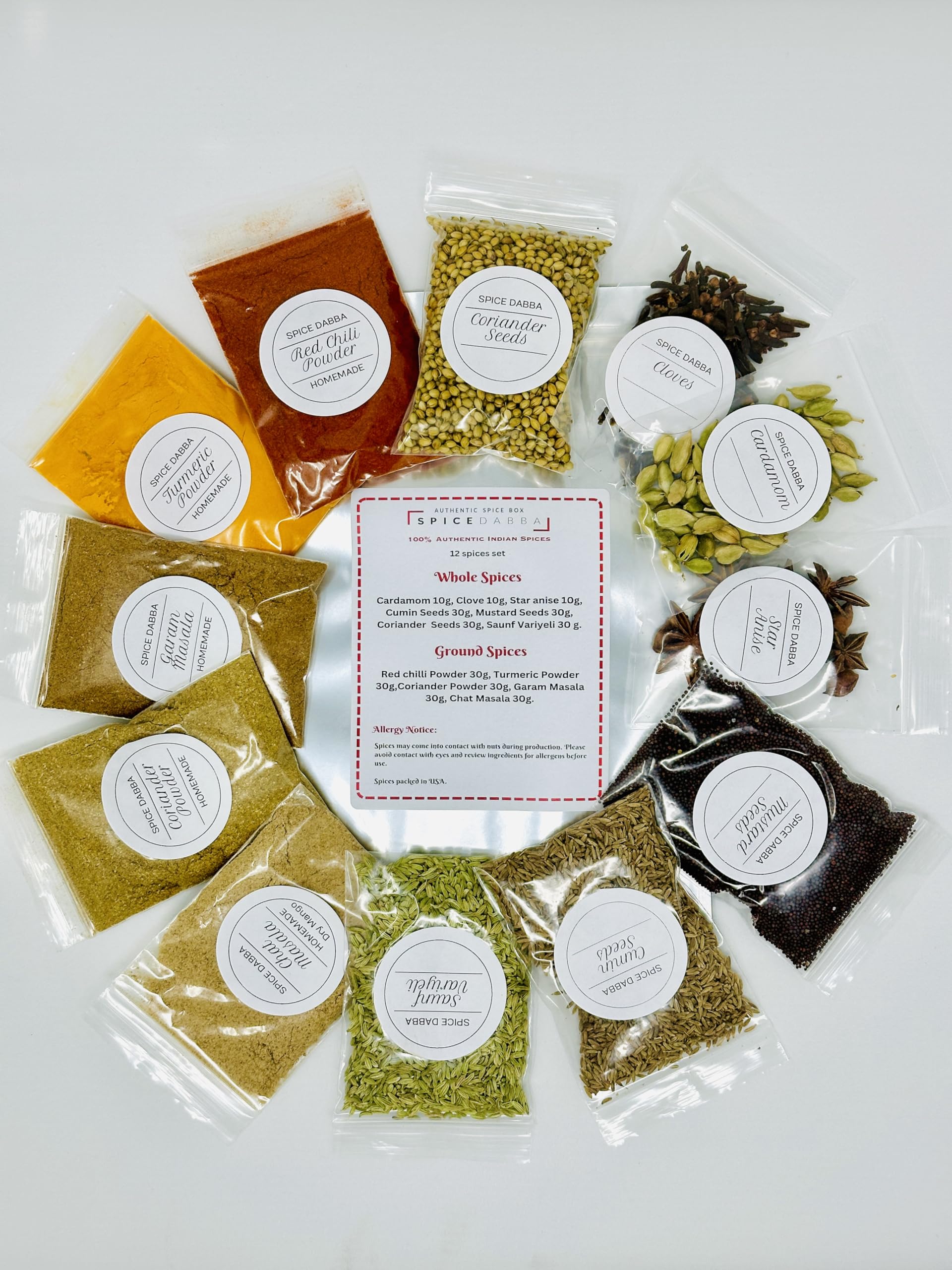 Authentic Indian Spice 12 Spice Set: Assorted Spices, Herbs, and Seasonings