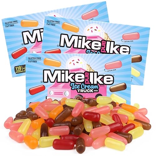 Mike and Ike Ice Cream Truck Mix Theatre Boxes, Assorted Chewy Candies, Movie Night Treats, 4.25 Ounces (Pack of 3)