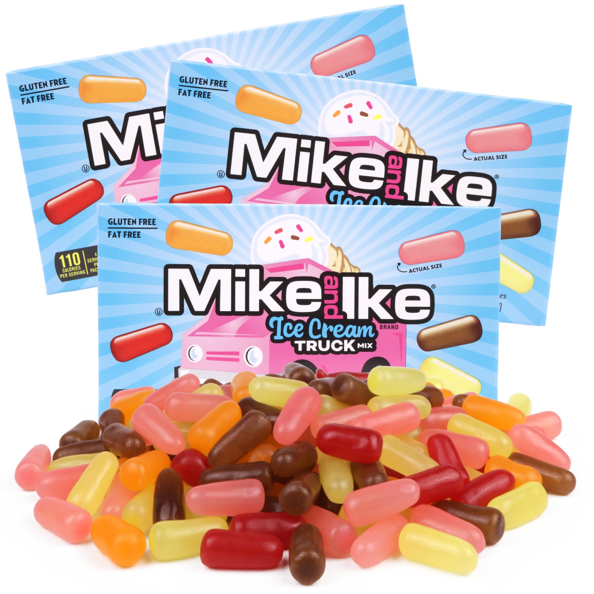 Mike and Ike Ice Cream Truck Mix Theatre Boxes, Assorted Chewy Candies, Movie Night Treats, 4.25 Ounces (Pack of 3)