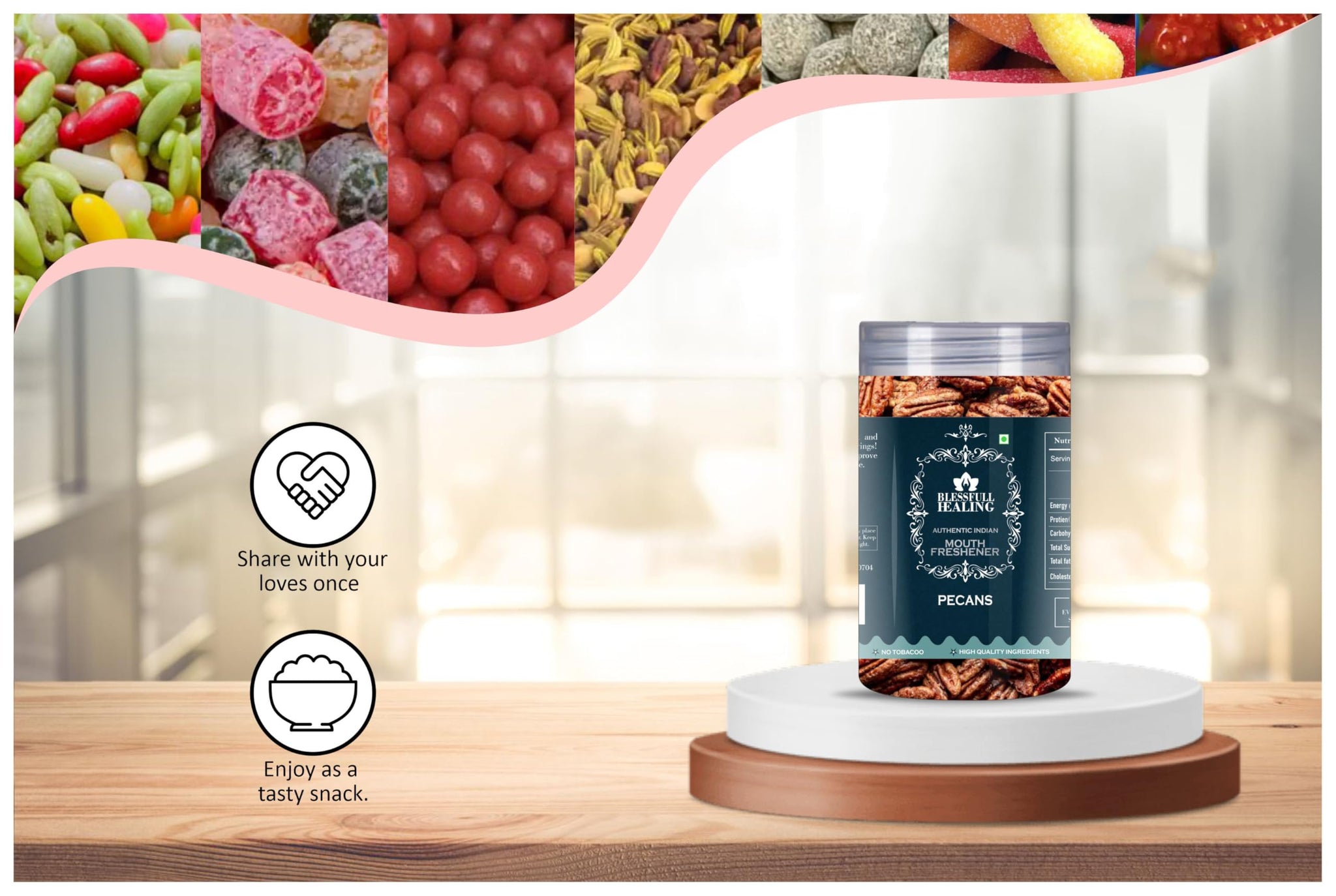 Blessfull Healing Pecans 5 Oz(Ounce) Airtight Container With Spoon