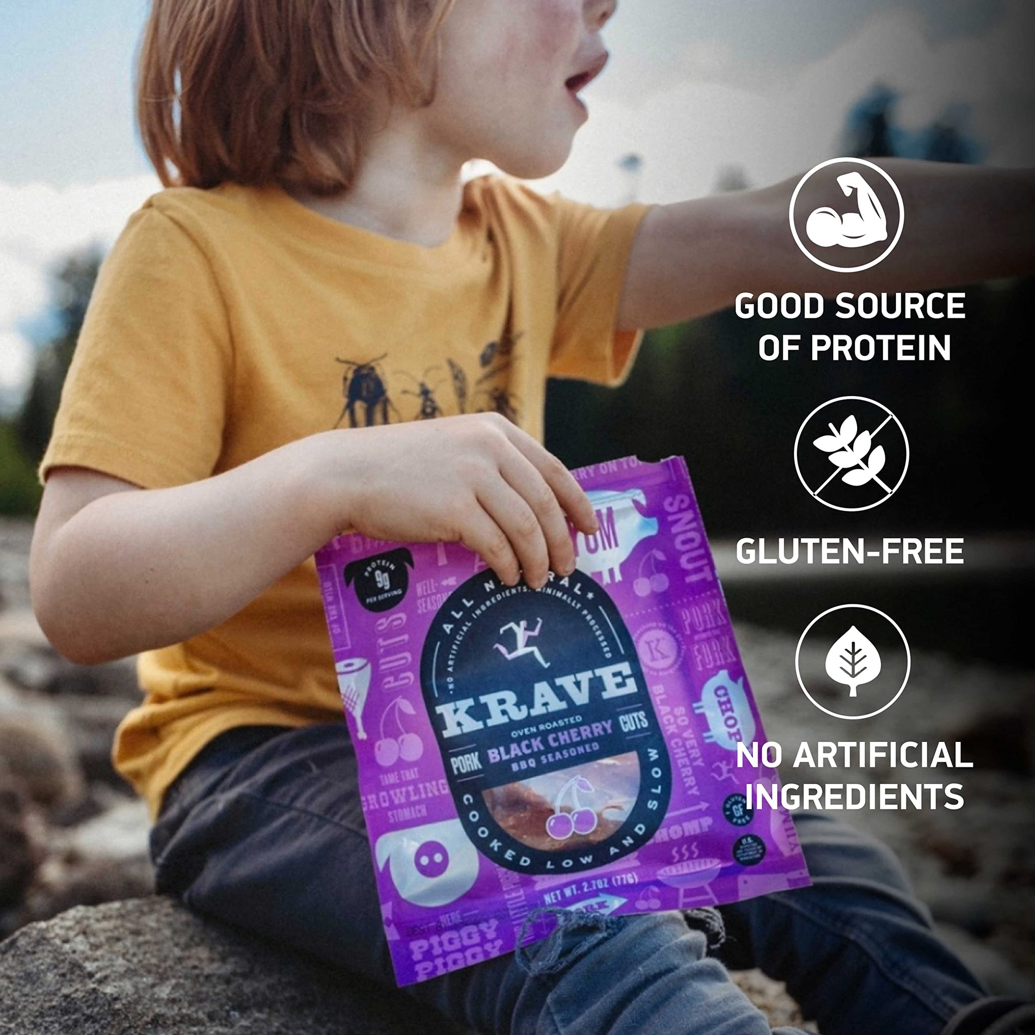 KRAVE All Natural Pork Jerky, Black Cherry BBQ - Protein Packed Snacks Roasted for Maximum Flavor - Premium Tender Meat Cuts - Gluten Free - 2.7 Ounce