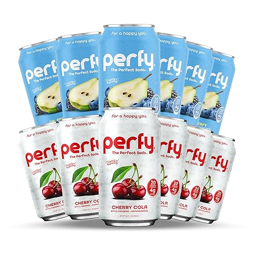 PERFY Caffeine Free Healthy Soda Classics Variety | Real Fruit Juice - Low Sugar Nootropic Drinks with L-Theanine + Turmeric or Ashwagandha | Calming