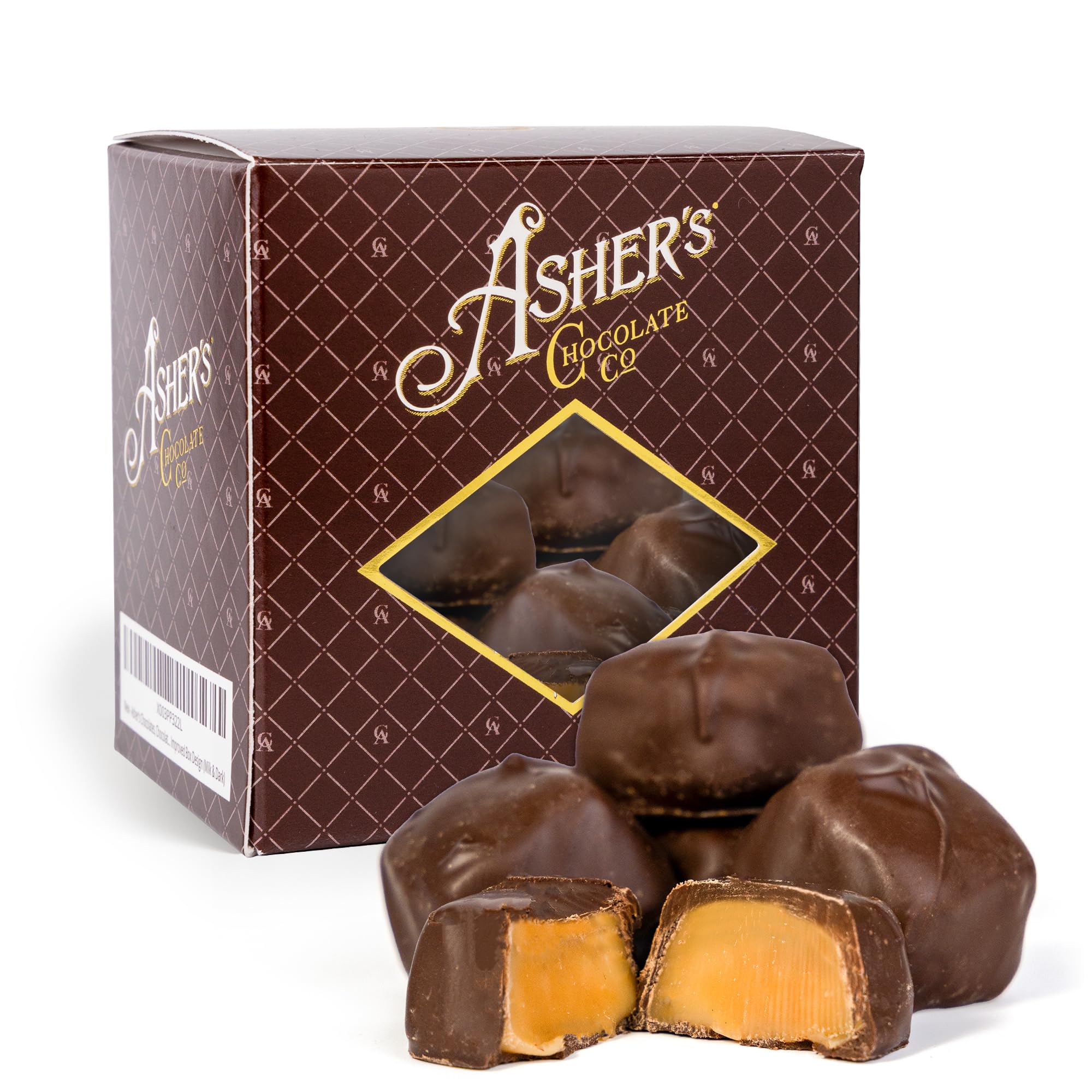 Asher's Chocolates Sugar Free Chocolate Caramels, Individually Wrapped, 10 Creamy Pieces of Caramel in Decorative Boxes, Diabetic Friendly, Gourmet