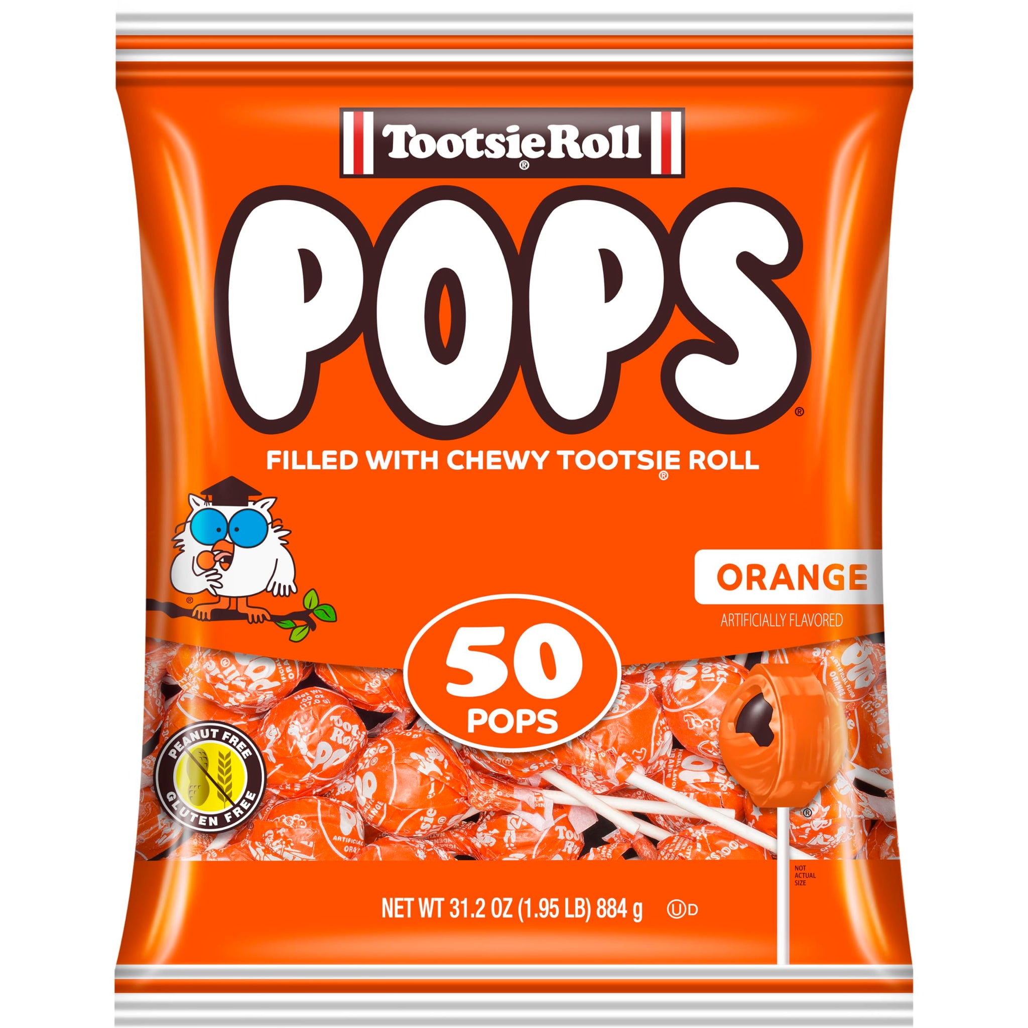 Tootsie Pops Single Flavor Bag - Orange Flavored Lollipops with Chocolatey Center - Individually Wrapped Hard Candy - Orange Candy - Peanut Free