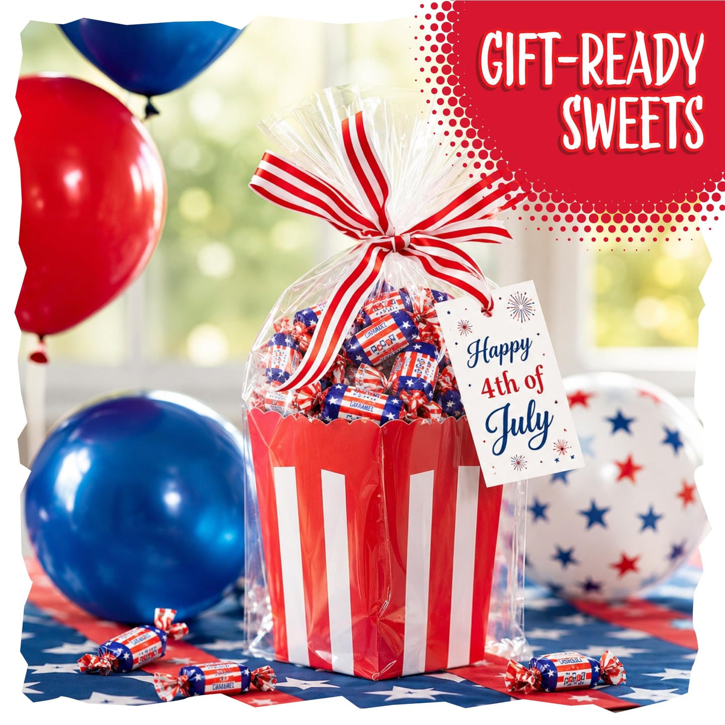 Patriotic Candy | 2-Pound Bag | 4th of July Candy | Chocolate Caramels | Red White and Blue Candies Individually Wrapped | Bulk Parade Taffies
