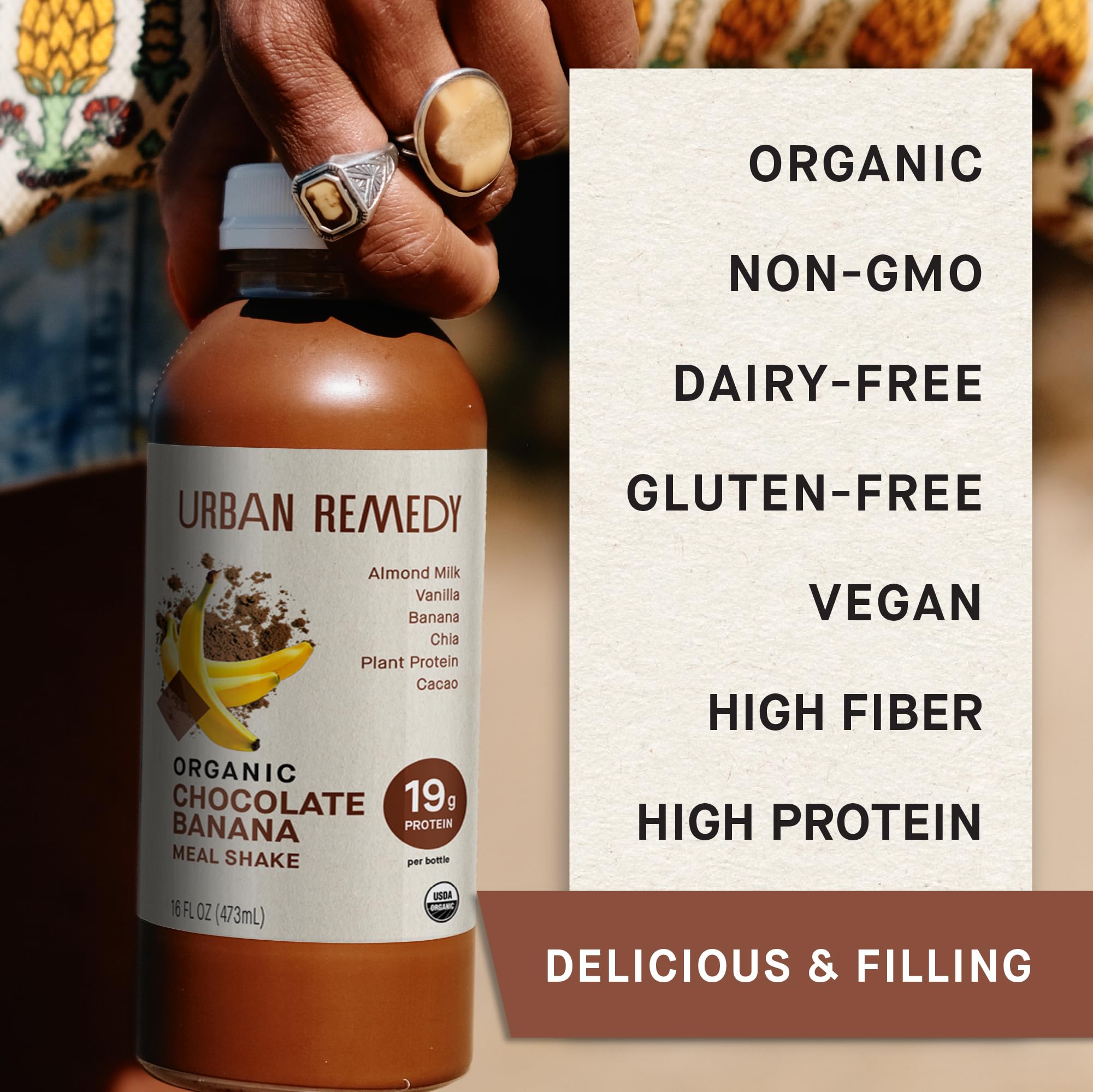 Urban Remedy Chocolate Banana Meal Replacement Shake, 16 fl oz - Organic, High-Protein, Plant-Based, Dairy-Free, Gluten-Free, Kosher, Ready-to-Drink
