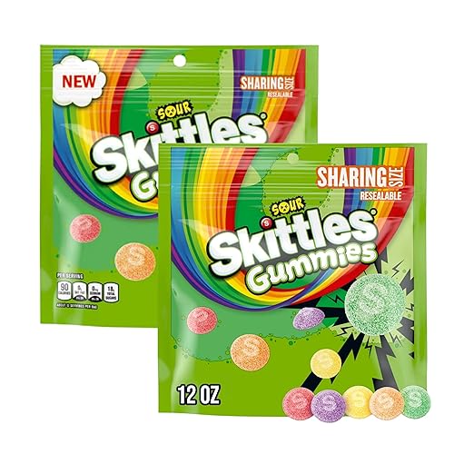 ASSORTIT X Skittles Collab Sours Gummies 12-Oz Chewy Gummy Soft Candy Mixed Fruit Flavored Snacks Resealable Share Size Pouch Bulk (2-Pack)
