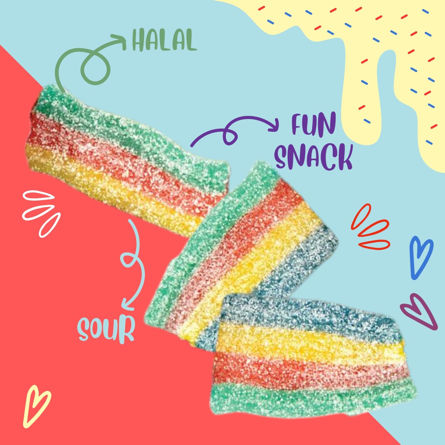 Halal Sour Rainbow Belt Bites | 2 Pound Bag | Halal Sour Mini Rainbow Belt Candy | Snack Size Bulk Gummy Candy for Sharing, Parties & Events, Candy
