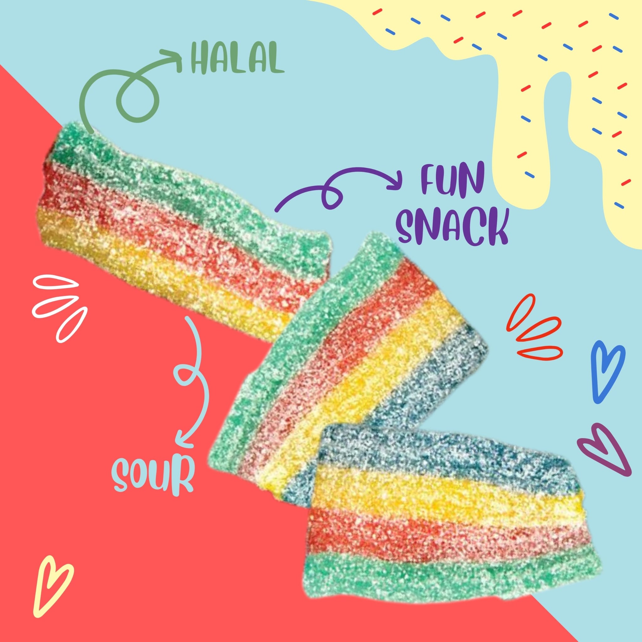 Halal Sour Rainbow Belt Bites | 2 Pound Bag | Halal Sour Mini Rainbow Belt Candy | Snack Size Bulk Gummy Candy for Sharing, Parties & Events, Candy