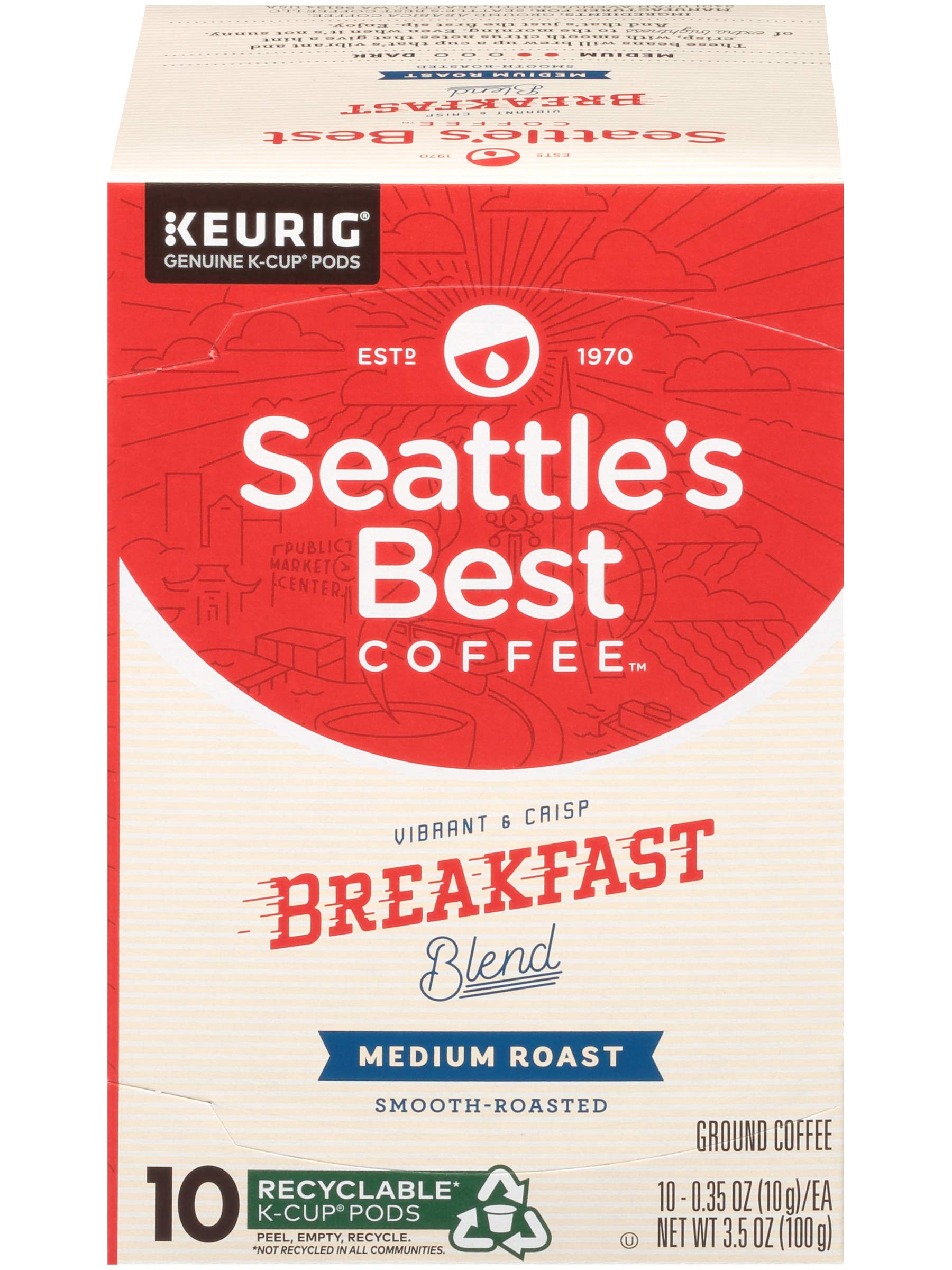 Seattle’s Best Coffee K-Cup Pods, Breakfast Blend, Medium Roast Smooth-Roasted Ground Coffee, 10 CT K- Cups/Box (Pack of 1 Box)