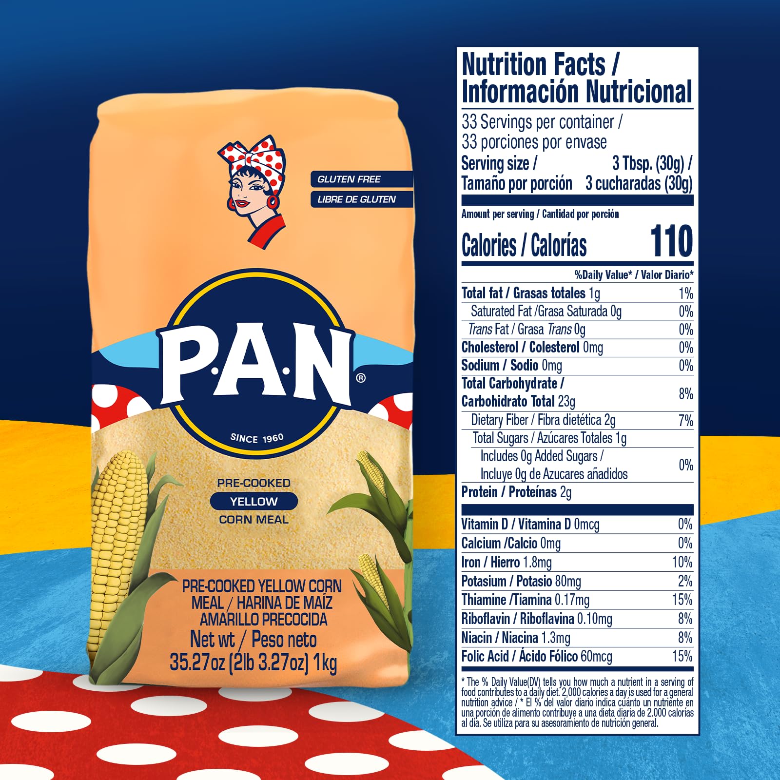 P.A.N. Yellow Corn Meal - Pre-cooked Gluten Free and Kosher Flour for Arepas (2.2 lb/Pack of 1)