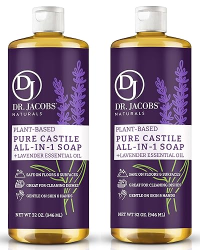 Dr. Jacobs Naturals Lavender Castile All-in-One Cleaner and Soap - Plant-Based Formula for House Cleaning Floors and Appliances - Gentle on Skin