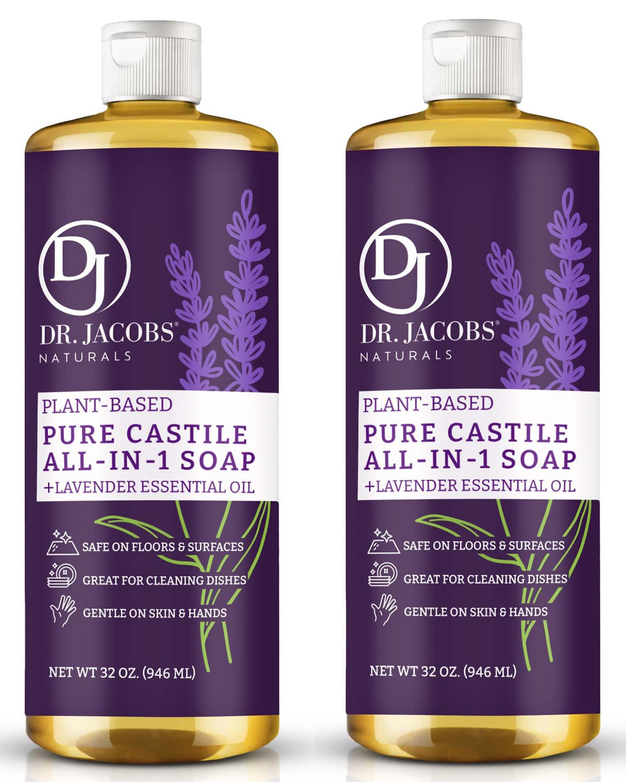 Dr. Jacobs Naturals Lavender Castile All-in-One Cleaner and Soap - Plant-Based Formula for House Cleaning Floors and Appliances - Gentle on Skin