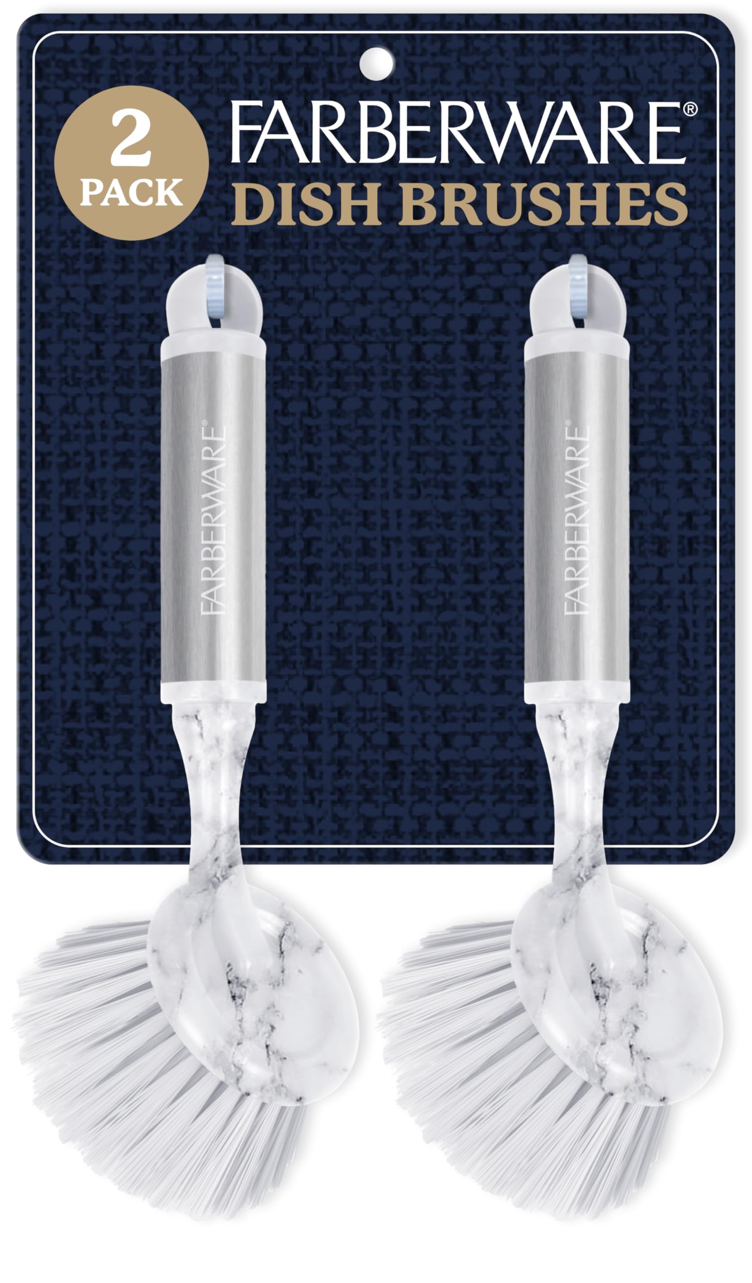 Farberware Dish Brush with Handle - 2 Pack Kitchen Scrub Brush for Dishes, Non-Scratch Dishwashing Brush Set with Firm Bristles for Pots, Pans