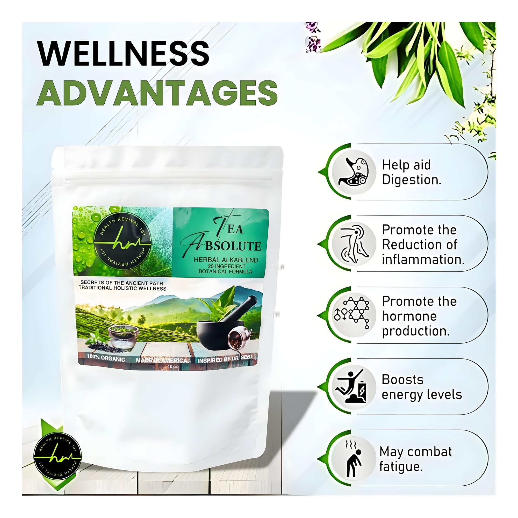Tea Absolute - Organic Loose Leaf Herbal Tea | 20 Botanical Wellness Blend for Detox, Digestion, Gut Health, Immunity & Natural Energy |