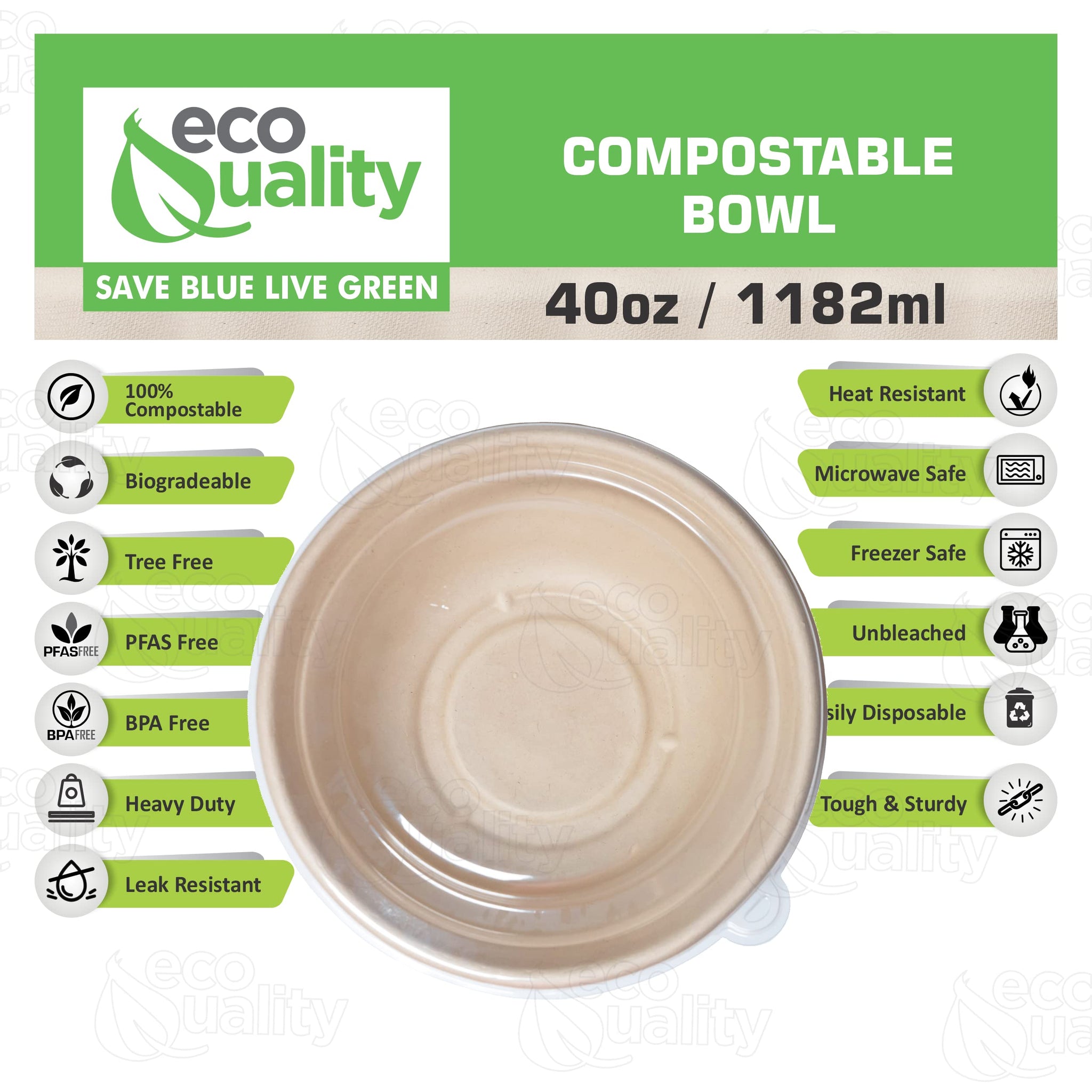 [25 Pack] 40 oz Round Disposable Compostable Paper Bowls with Dome Lids Heavy-Duty, Eco-Friendly Natural Bagasse Unbleached, Heat Resistant, 100%
