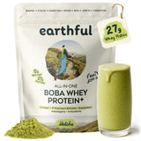 EARTHFUL Boba Whey Protein 27g Grass-Fed Whey & Collagen, Boba Tea with Supergreens, 10 Mushrooms, Adaptogens, Nootropics, No Added Sugar Meal