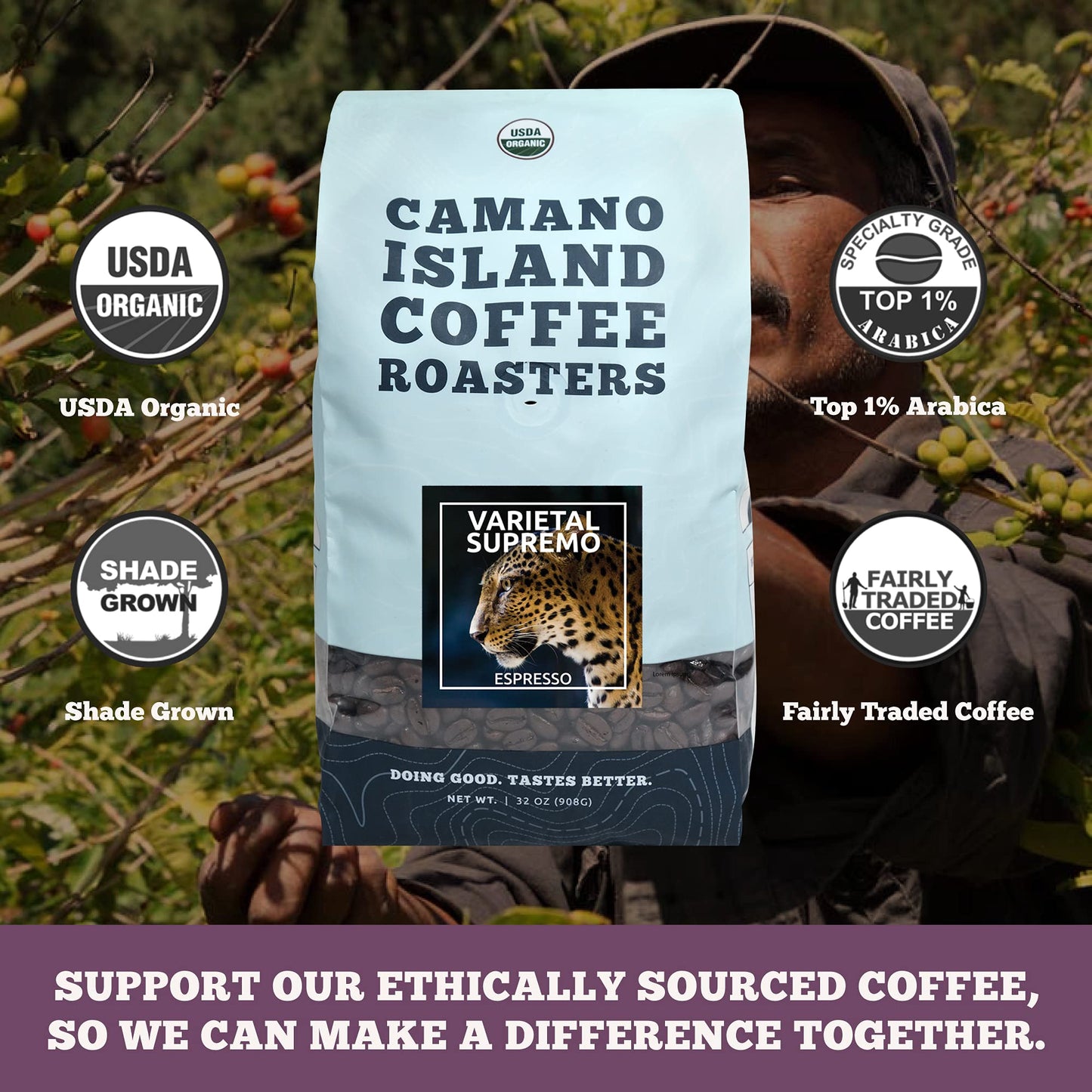 Camano Island Coffee Roasters Varietal Supremo Espresso Blend, Whole Bean 2lb, Fresh Dark Roast, USDA Organic, Fairly Traded, Shade Grown Arabica