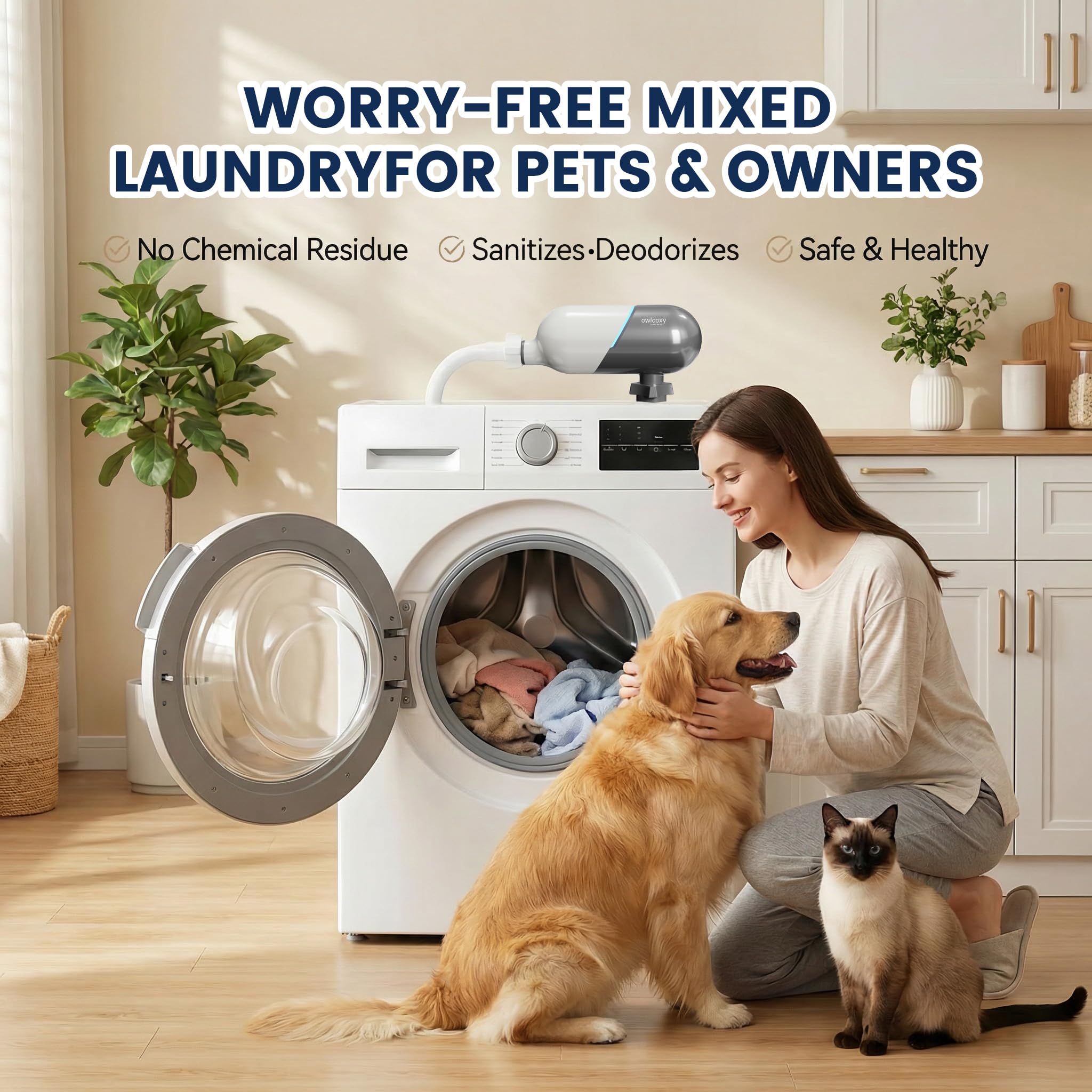 Owlcoxy M9-Pro Ozone Laundry System for Washing Machines, Helps Remove Pet Odors from Beds, Blankets & Towels, No Harsh Chemical Routine?Without wall