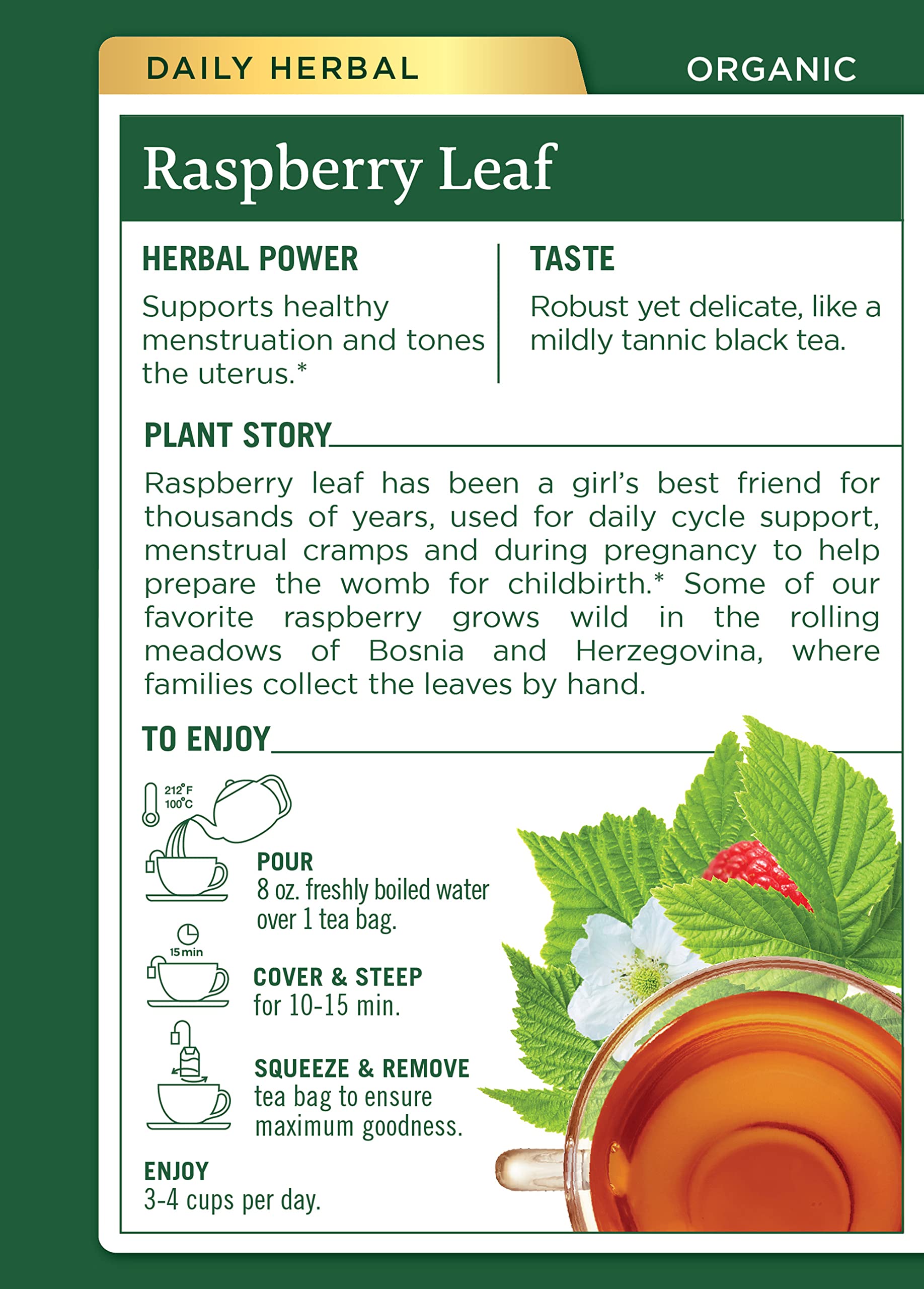 Traditional Medicinals Organic Raspberry Leaf Herbal Tea, Eases Menstrual Cramps & Supports Healthy Pregnancy, (Pack of 1) - 16 Tea Bags