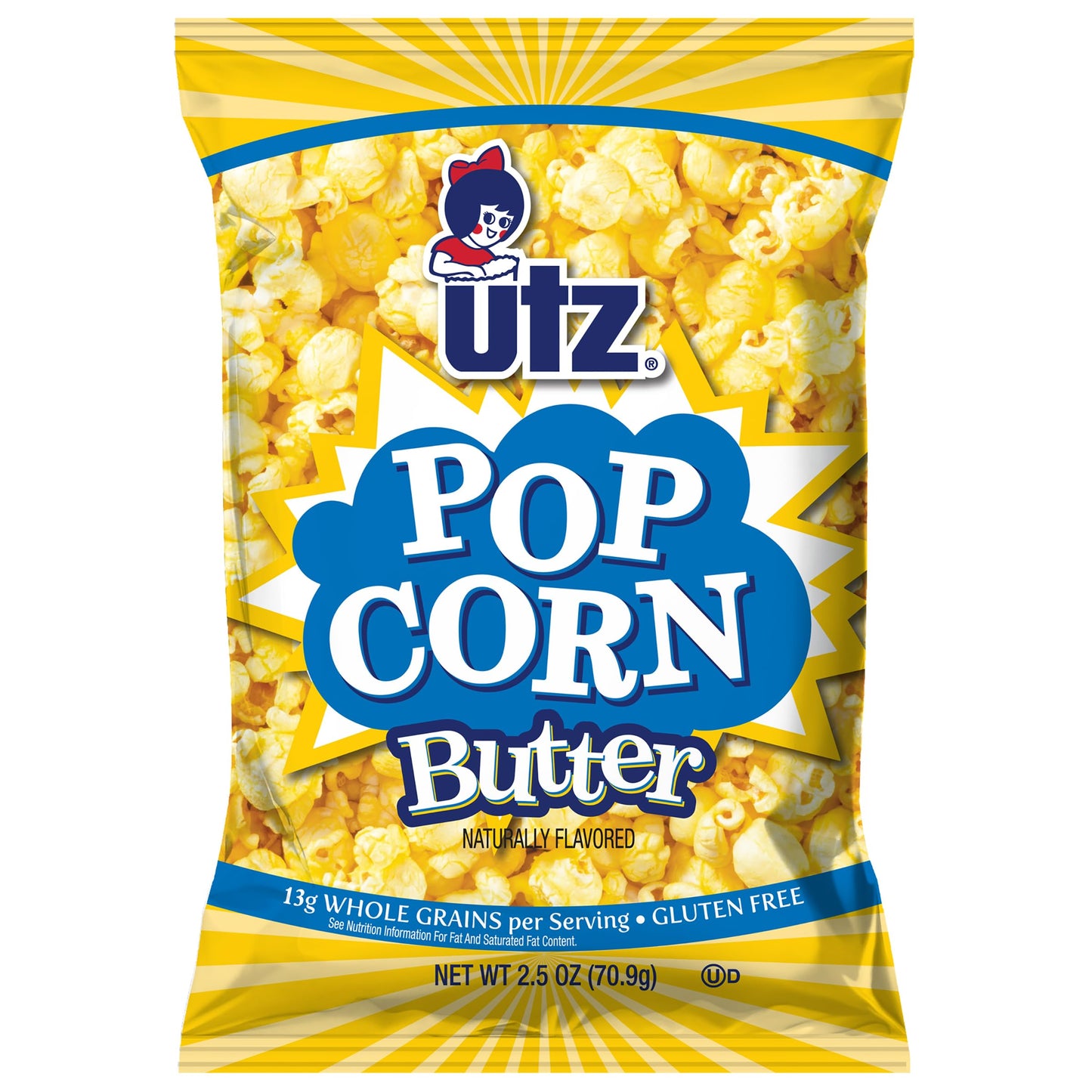 Utz Butter Popcorn - 14 Count, 2.5 oz Bags - Classic Buttery Flavor and Light Crunch - Snack Pack for Movie Nights, Lunches, and On-the-Go Snacking