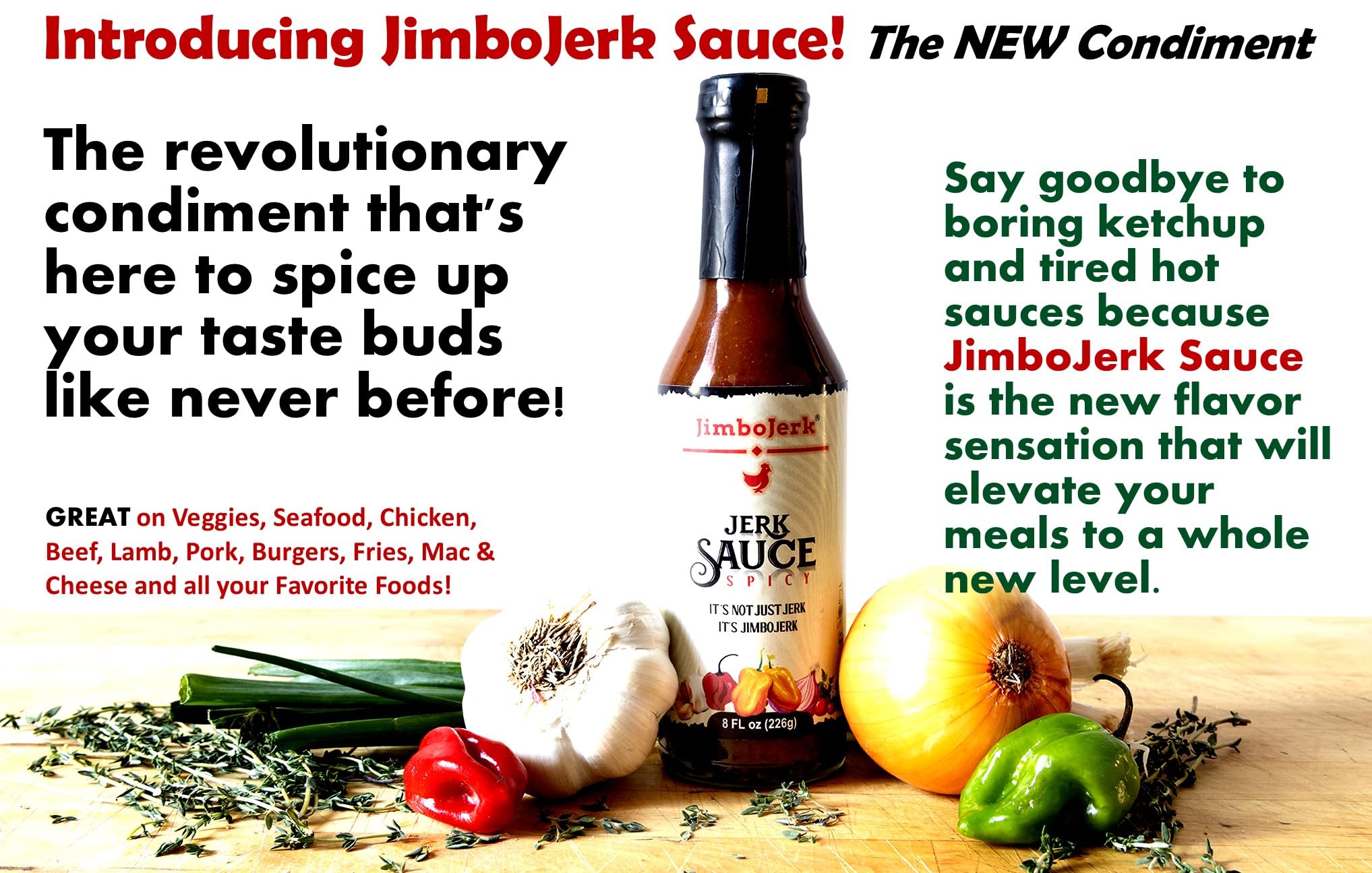 JIMBOJERK Caribbean Jerk Sauce.8oz.Your Beef. Chicken, Seafood, Pork, Vegetables & Favorite Foods Will Thank You For It. Enhance Your