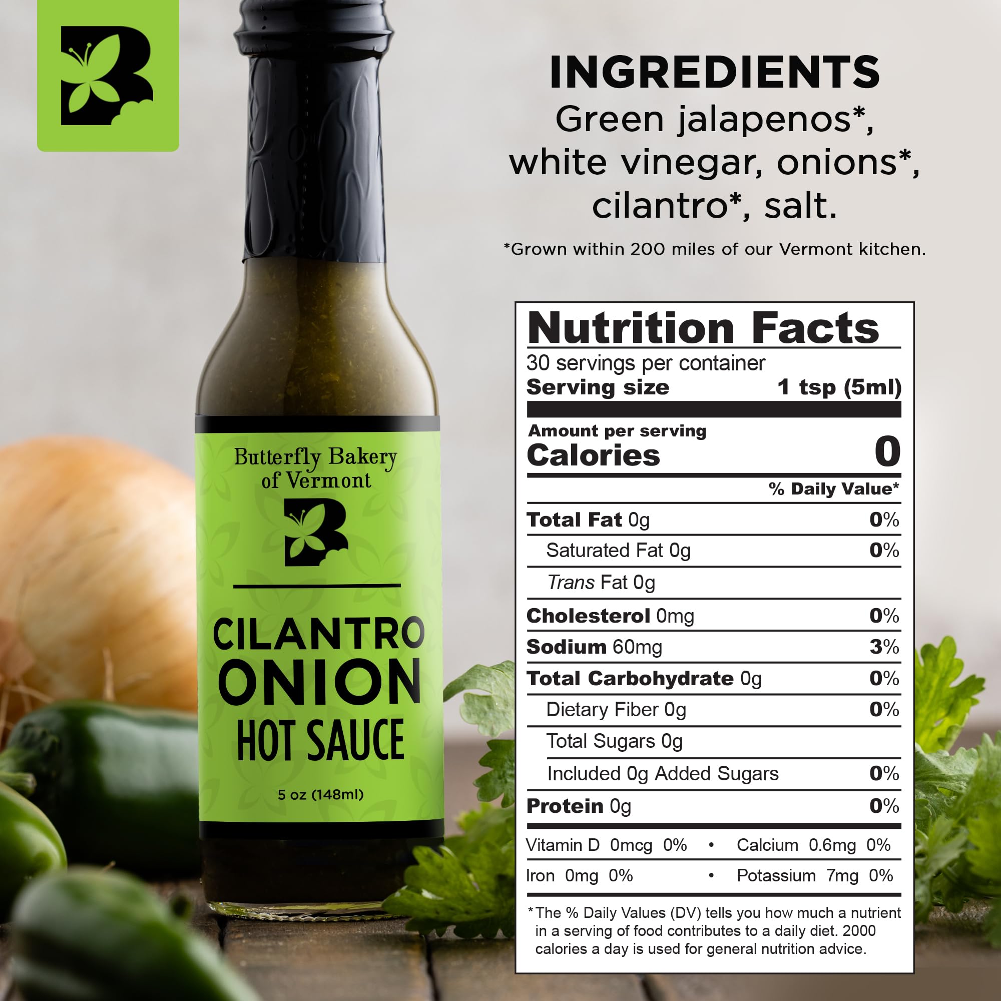 Butterfly Bakery of Vermont Cilantro Onion Hot Sauce, 5 fl oz