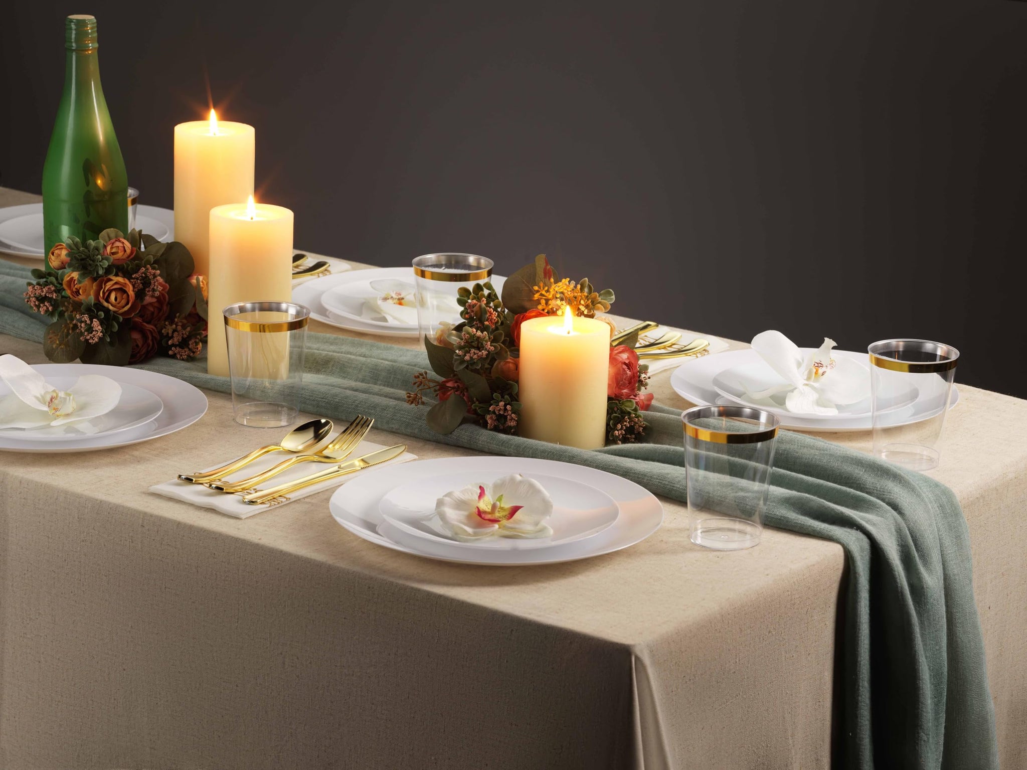 Munfix 100 White Plastic Plates Set, 50 Pcs 10.25 Inch Dinner and 50 Pcs 7.5 Inch Plastic Dessert Plates, Elegant Fancy Heavy Duty Disposable Plates
