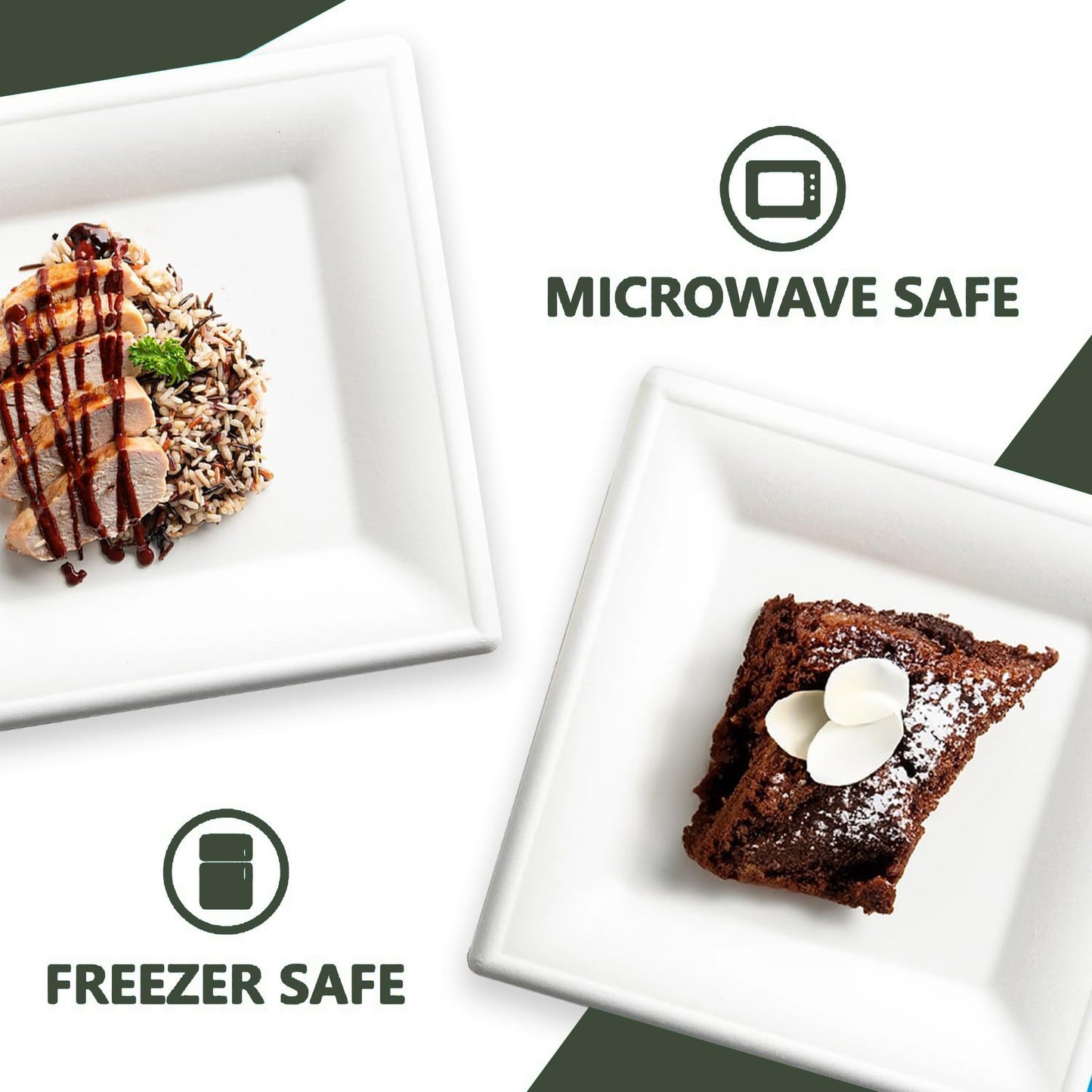 FPN Compostable Square Plates 6 Inch 125 Pack Heavy Duty Disposable Plates | Sugarcane Biodegradable Eco Friendly Dinnerware for Hot & Cold Food