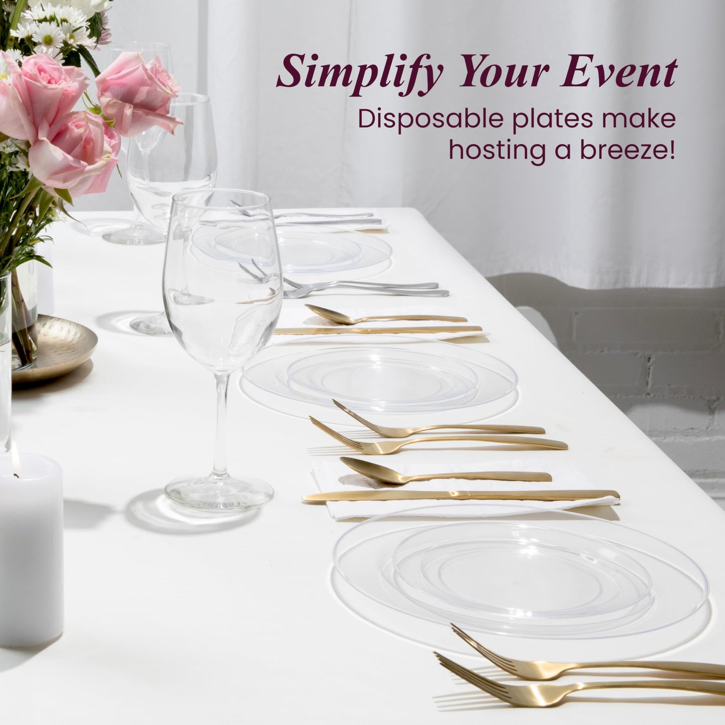 Aya's Cutlery Kingdom 100 Clear Plastic Plates for Party - Heavy Duty Disposable Set of 50 Dinner and 50 Dessert Plates - Elegant Plastic Disposable