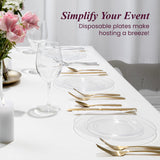 Aya's Cutlery Kingdom 100 Clear Plastic Plates for Party - Heavy Duty Disposable Set of 50 Dinner and 50 Dessert Plates - Elegant Plastic Disposable