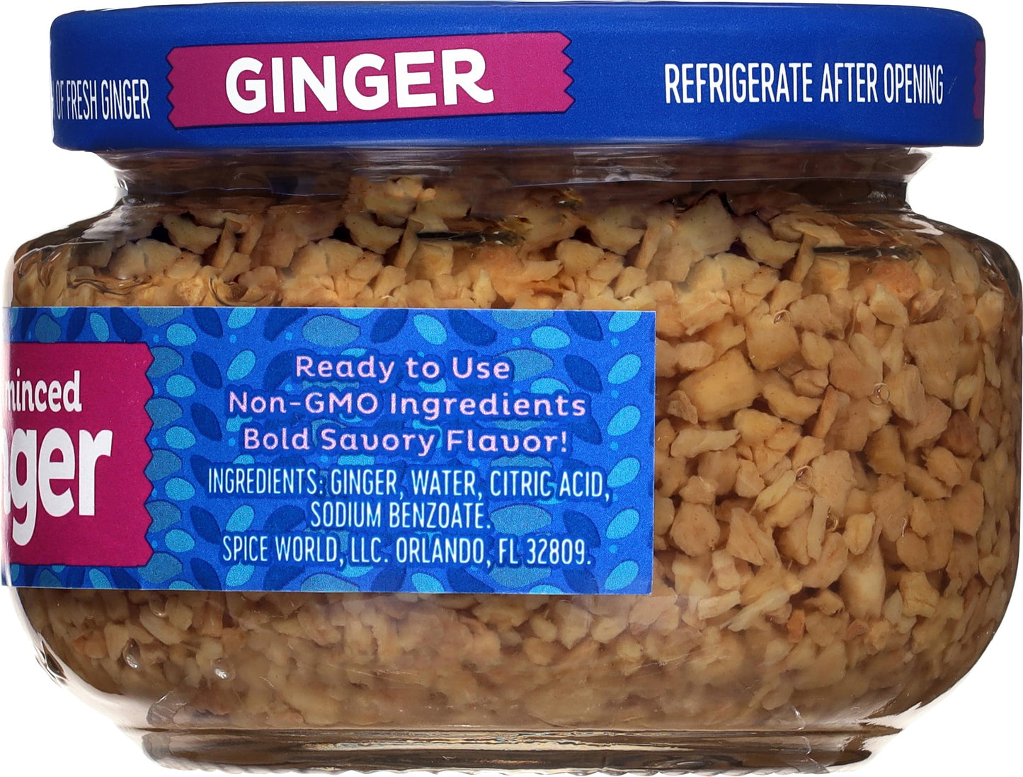 Spice World Minced Ginger - 4oz Ginger Jar with Non-GMO Ingredients, Perfect for Stir Fry, Marinades, & More - Ready-to-Use Seasonings for Cooking