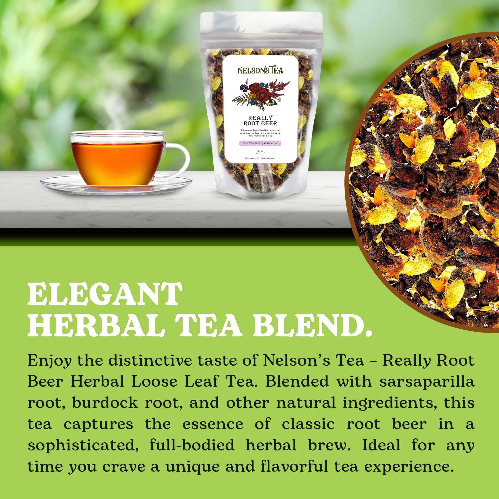 Nelson's Tea Really Root Beer - Cut & Sifted Sarsaparilla Root Tea Loose Leaf - Caffeine Free, Classic Herbal Blend with Burdock, Birch Bark