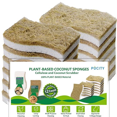 Sponges Kitchen Natural Dish Sponge Plant-Based Biodegradable Compostable Cellulose with Coconut Scrubber Sponge Non Scratch Eco Friendly Kitchen