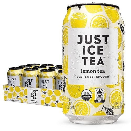 Just Ice Tea, Lemon Flavored Black Iced Tea, 12-Pack (12oz Cans), USDA Certified Organic, Real Brewed, Low Calorie, No Artificial Sweeteners, Fair