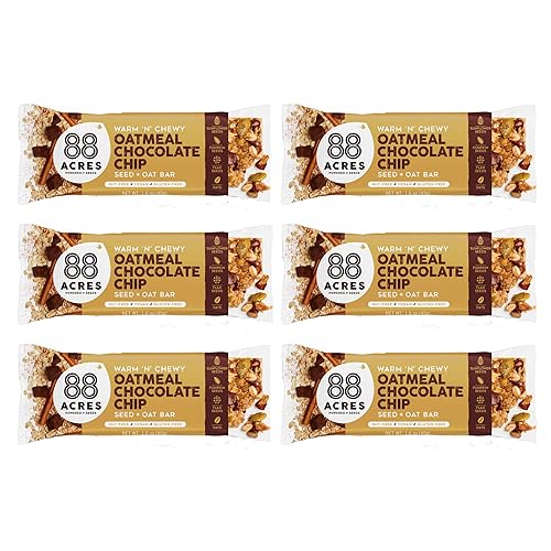 88 Acres Granola Bars, Oatmeal Chocolate Chip, 6 Count, School Safe, Allergen Free Seed & Oat Snack Bar, Gluten & Nut Free, Vegan, Non-GMO & Kosher
