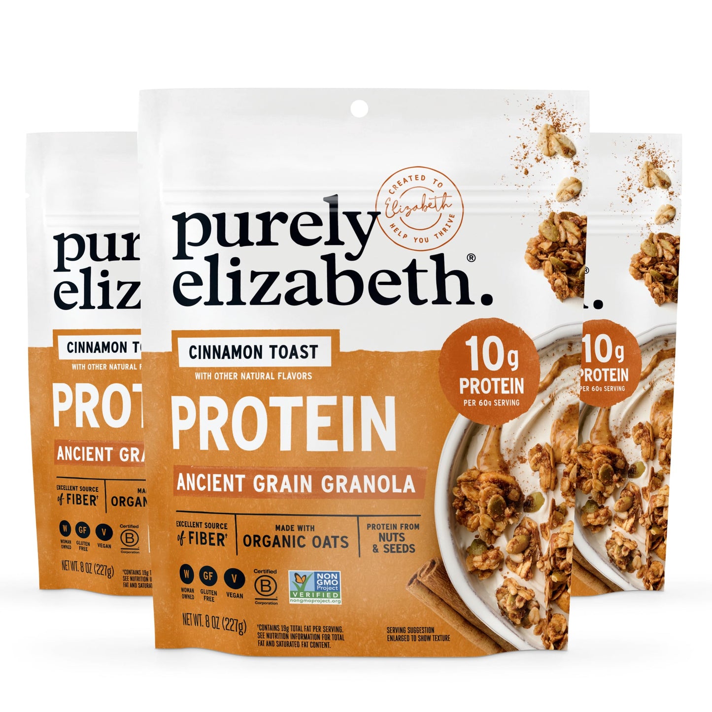 Purely Elizabeth, Protein Granola, Cinnamon Toast, 8oz Bags (3 Pack)