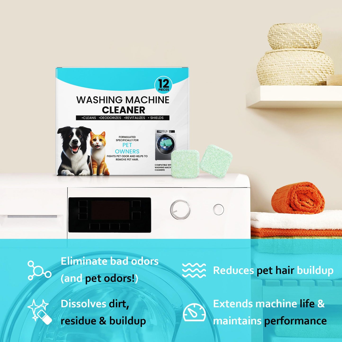 Washer Machine Cleaner Tablets-36Pack-18 Month Supply,Formulated for Pet Owners Washing Machine Cleaner,Compatible with HE,Easily pet hair remover