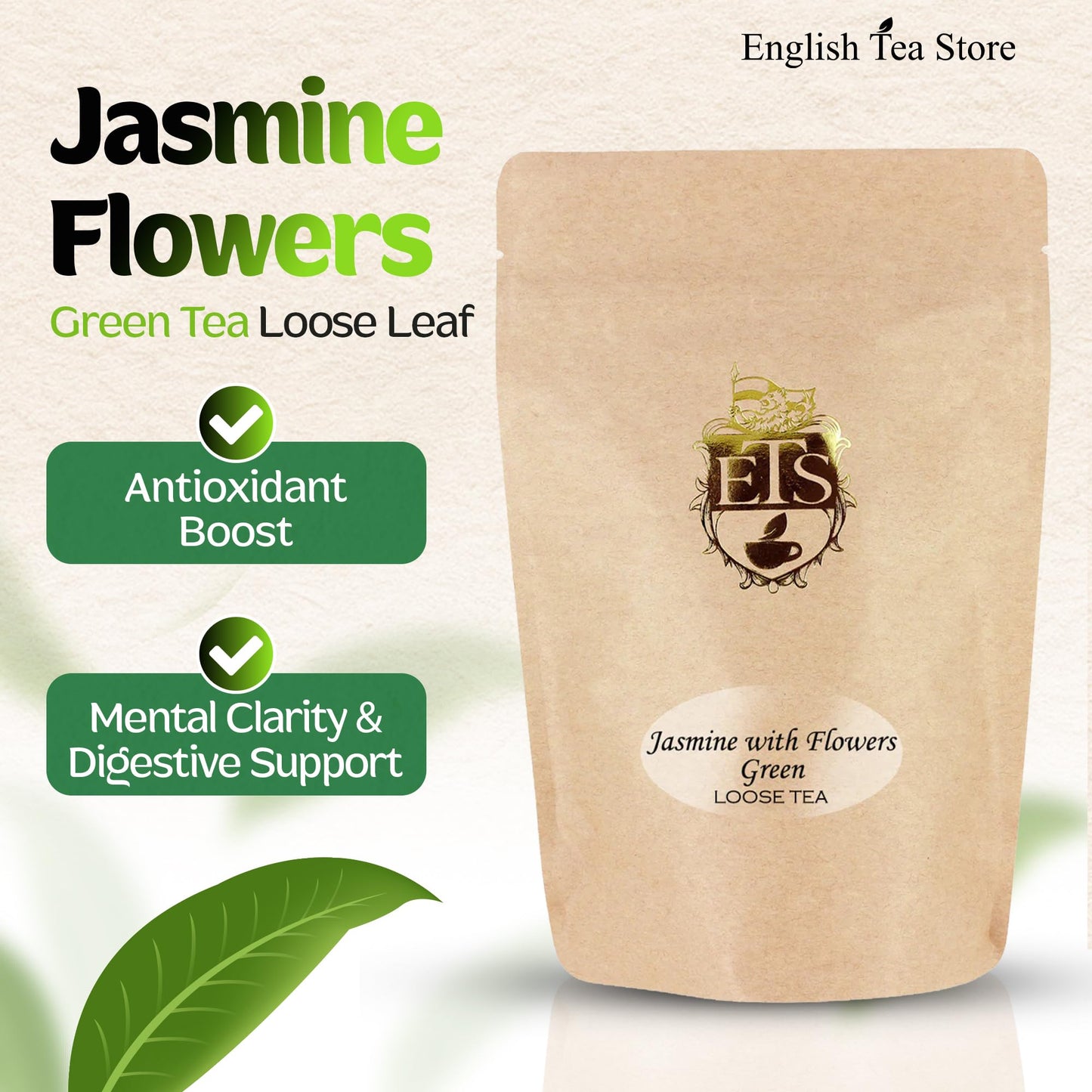 Jasmine with Flowers Green Tea | Loose Leaf Tea Pouch - 16oz Bulk Bag | Premium Floral Blend from Fujian China | Soothing Aroma | Steamed Green Tea |