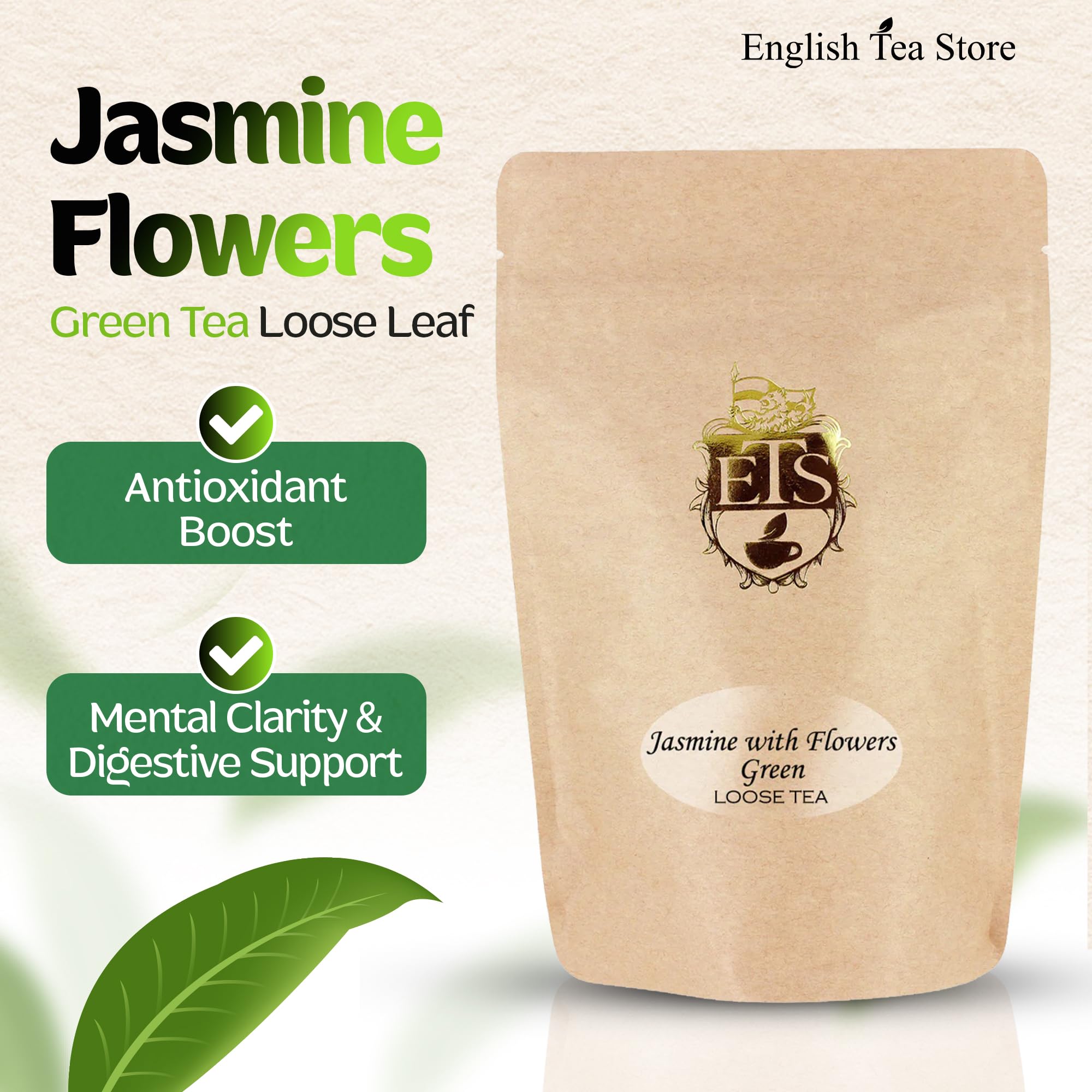 Jasmine with Flowers Green Tea | Loose Leaf Tea Pouch - 16oz Bulk Bag | Premium Floral Blend from Fujian China | Soothing Aroma | Steamed Green Tea |