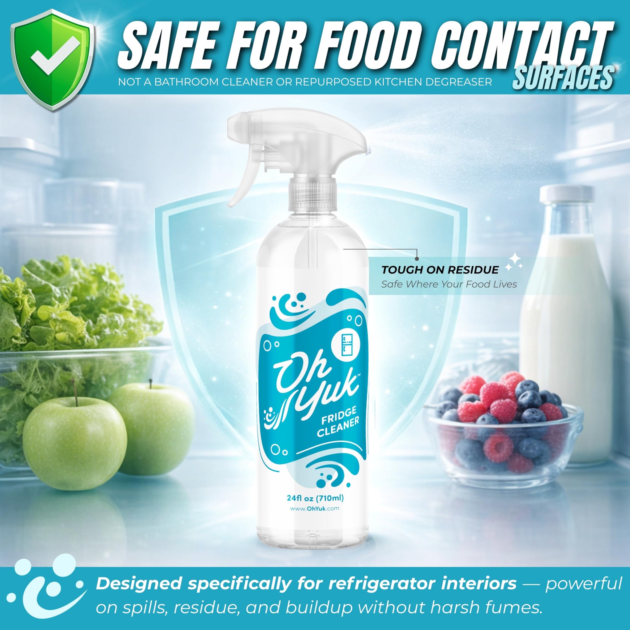 Oh Yuk Fridge Cleaner - Cleans Inside Refrigerator for Spotless, Food-Contact Safe Surfaces | Biodegradable, Vegan, Cruelty-Free | Effortlessly Lifts