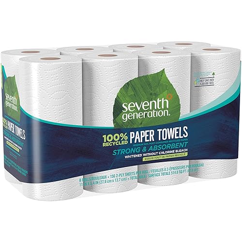 Seventh Generation 100% Recycled Paper Kitchen Towel Rolls, 2-Ply, 11 x 5.4, 156 Sheets/Roll, 8 Rolls/Pack