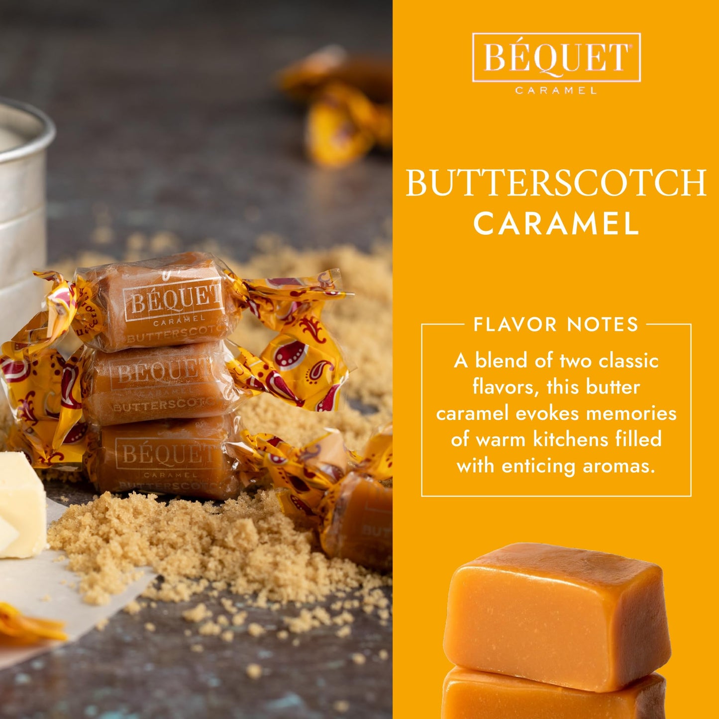 Béquet Caramel - Butterscotch Gourmet Candy - Candy Individually Wrapped - Made in Montana - Kosher (Star D) and Gluten Free - 24 Ounce Resealable
