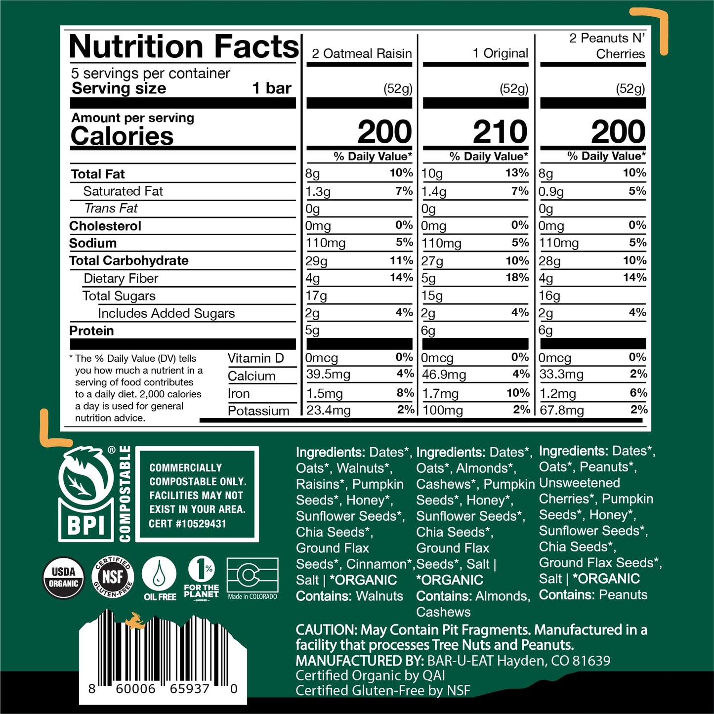BAR-U-EAT Gluten-Free, Organic, Soft & Chewy Energy Bar. Real Food | Seed Oil Free | No Artificial Sugar | Compostable Packaging | Healthy Snacks