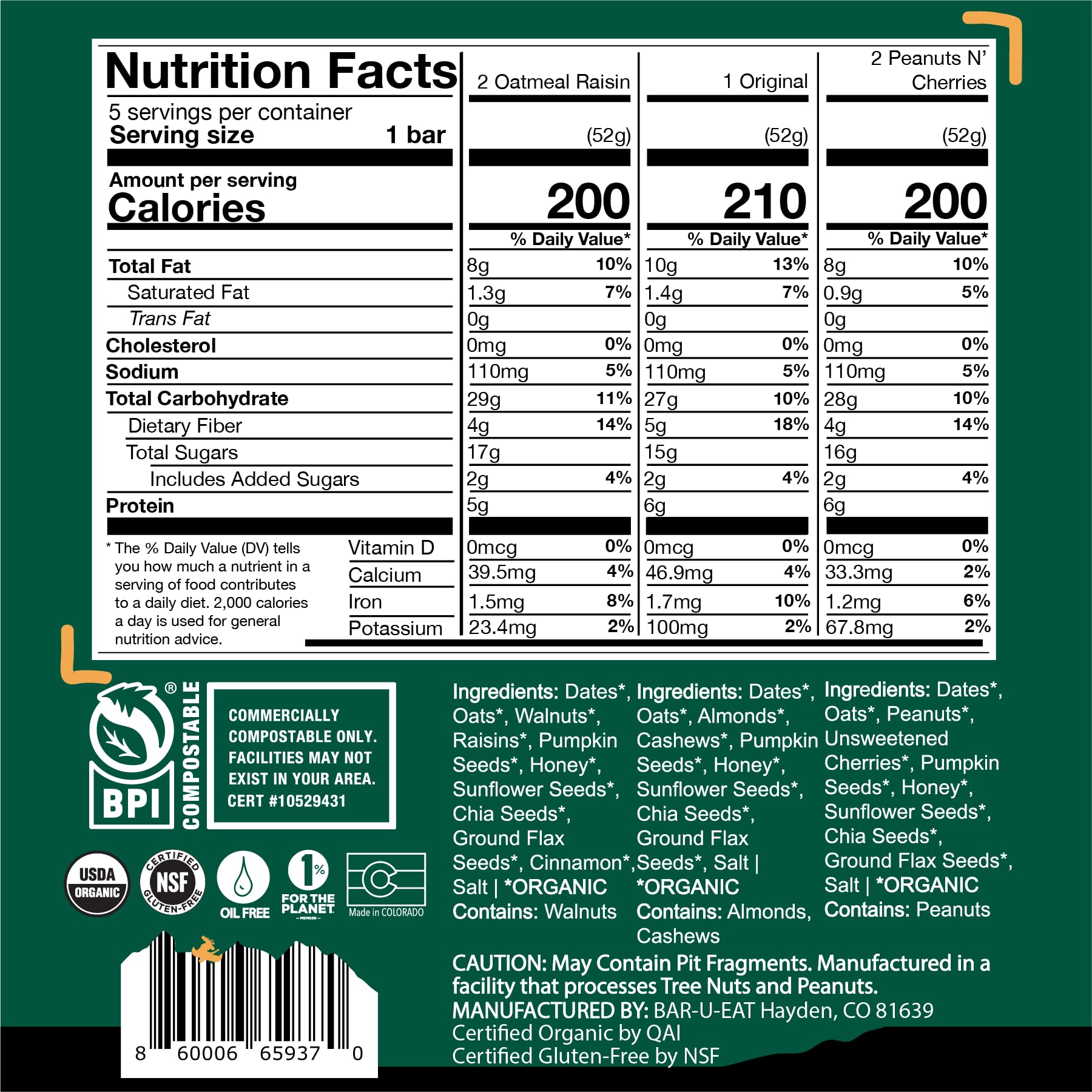 BAR-U-EAT Gluten-Free, Organic, Soft & Chewy Energy Bar. Real Food | Seed Oil Free | No Artificial Sugar | Compostable Packaging | Healthy Snacks