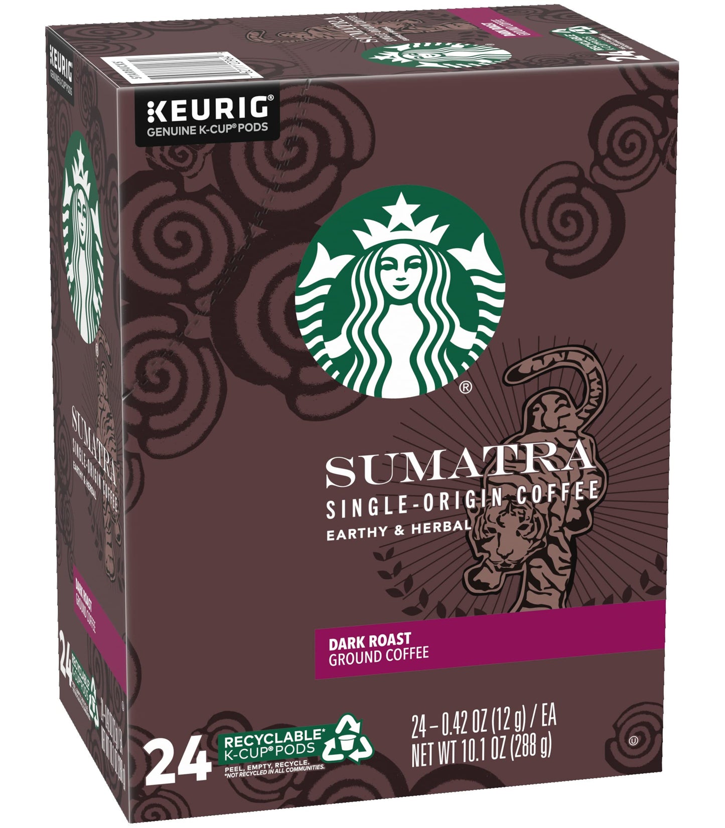 Starbucks Sumatra Single-Origin Coffee K-Cup Pods, Dark Roast Ground Coffee with Earthy & Herbal Flavor, 24 CT K-Cup Pods Per Box (Pack of 2 Boxes)